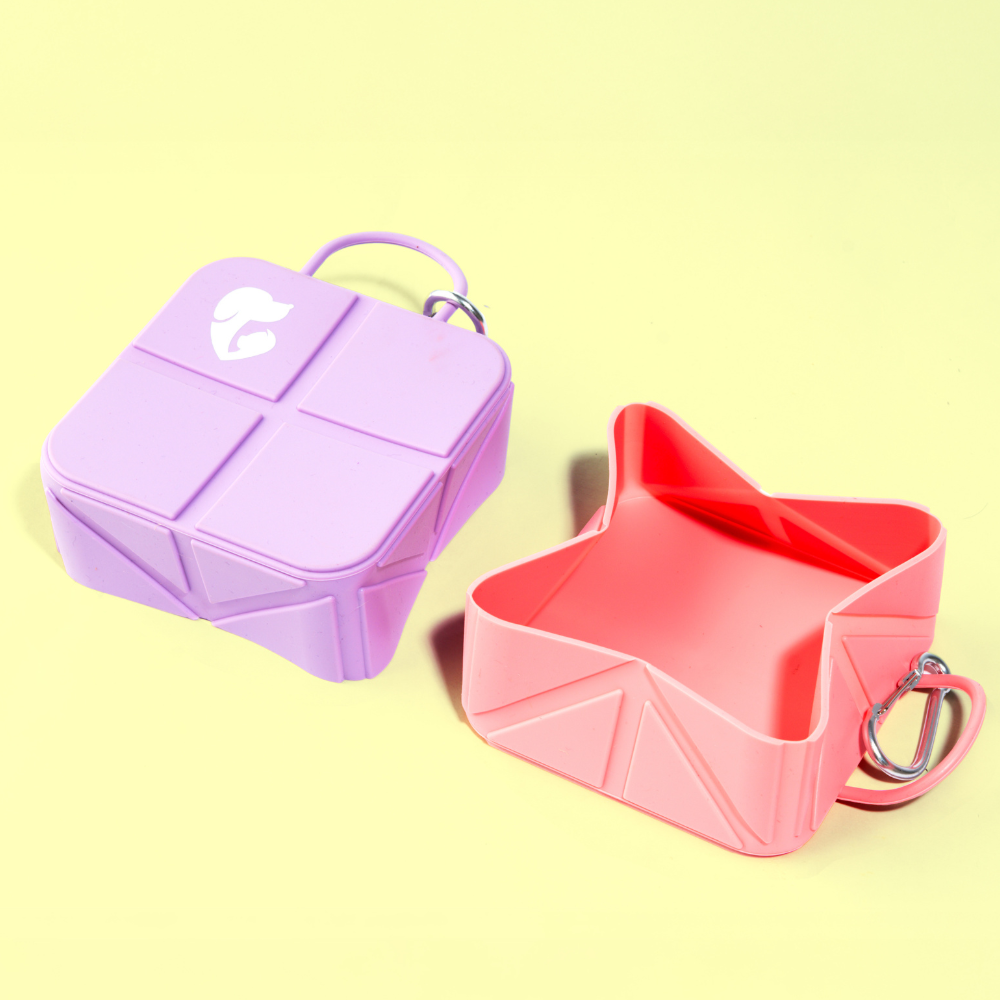 Pet Set Go  Foldable Square Bowl for Dogs (Pink)