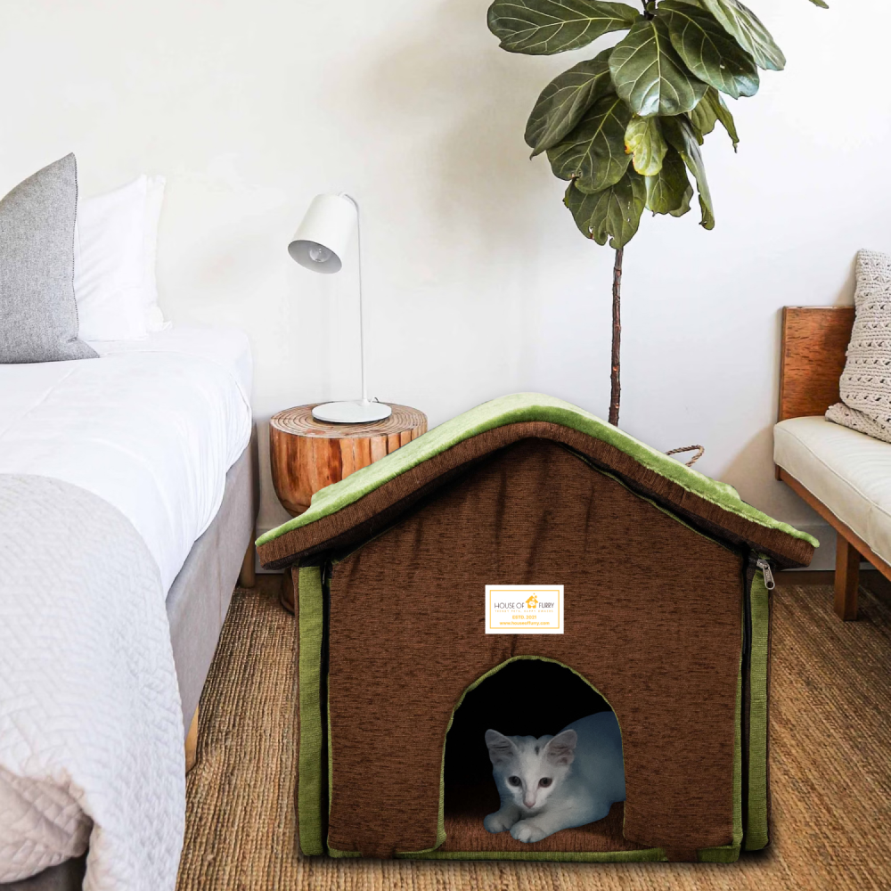House of Furry Burno Hercules Washable Hut Style House for Dogs and Cats (Dark Coffee)