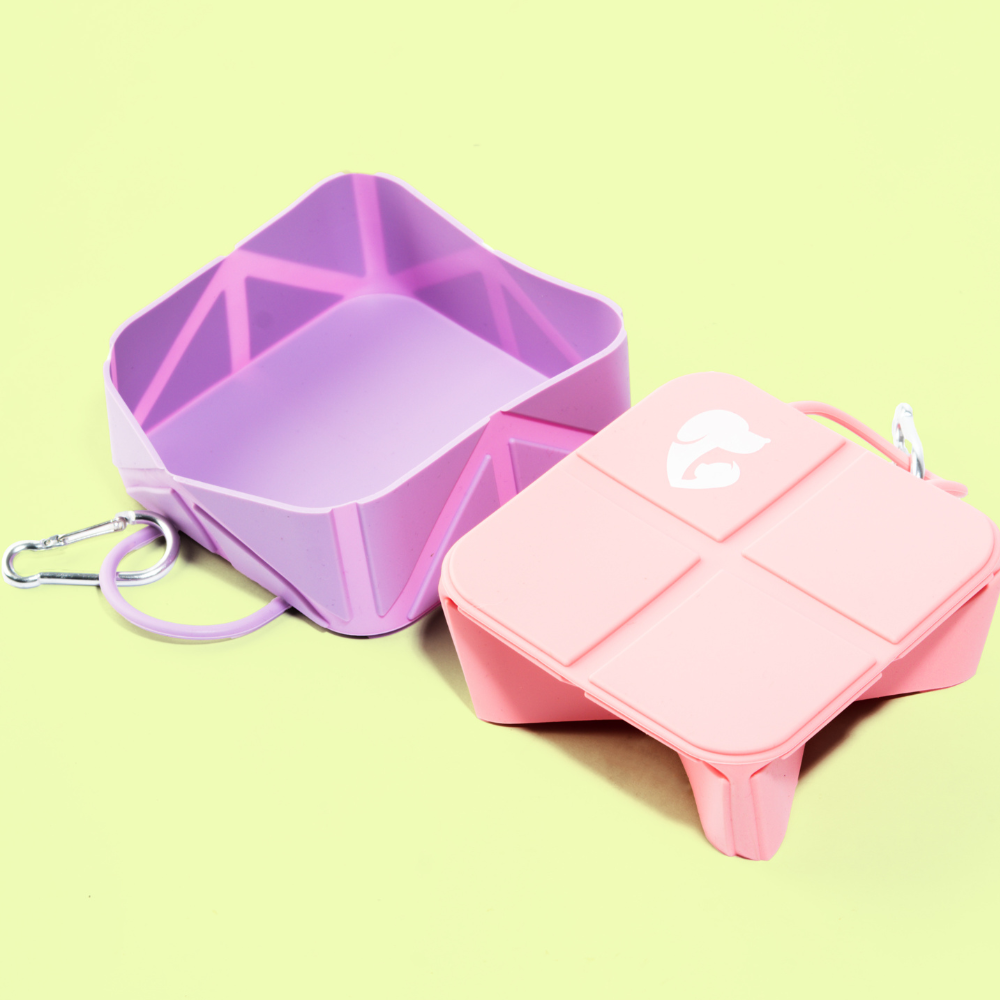 Pet Set Go  Foldable Square Bowl for Dogs (Pink)