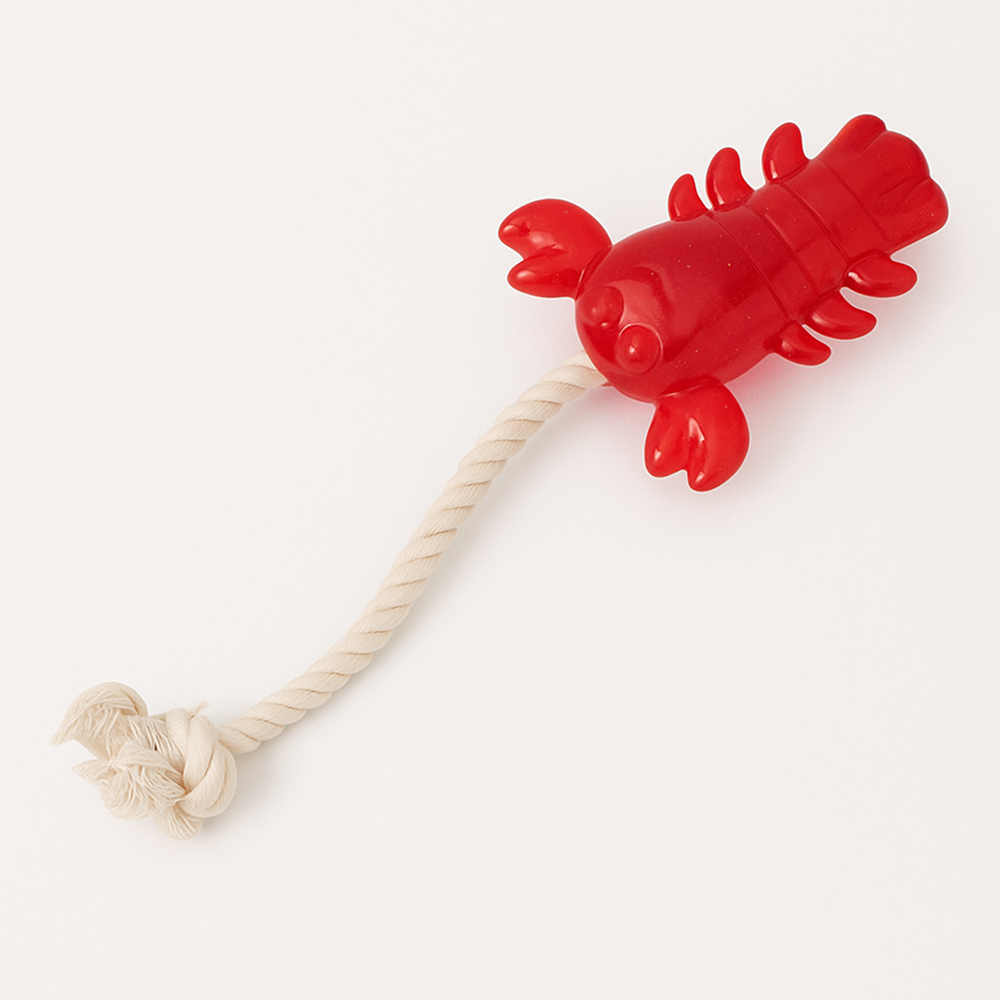 Talking Dog Club Lobster with Rope Treat Dispenser Toy for Dogs (Red)