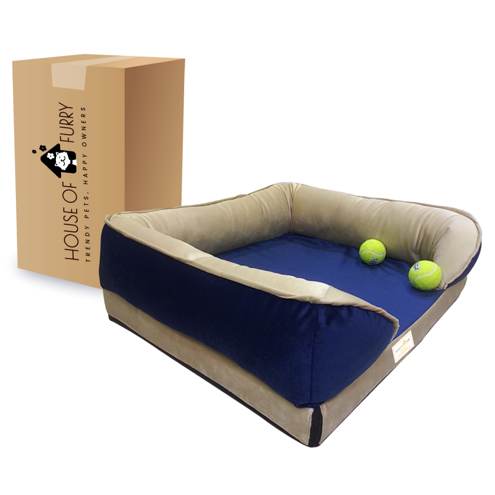 House of Furry Turkish Velvet Orthopedic Bolster Gunthar Bed for Dogs and Cats (Multicolor)