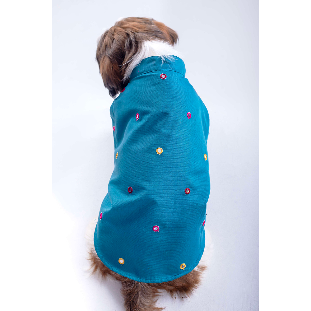 15 Furries Mirrorwork Kurta for Dogs (Teal Blue)