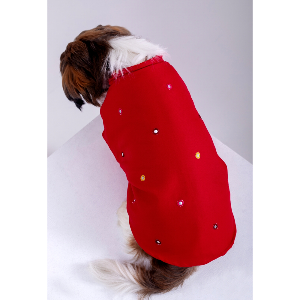 15 Furries Mirrorwork Kurta for Dogs (Electric Red)