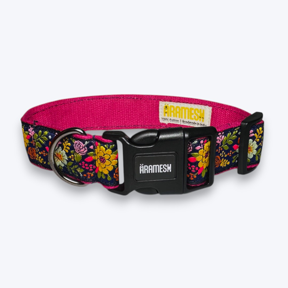 Aramesh Coastal Bloom Adjustable Collar for Dogs (Pink and Navy blue)