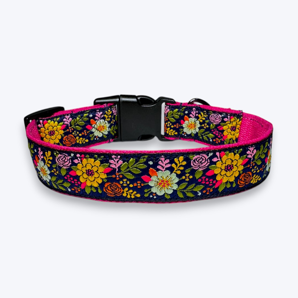 Aramesh Coastal Bloom Adjustable Collar for Dogs (Pink and Navy blue)