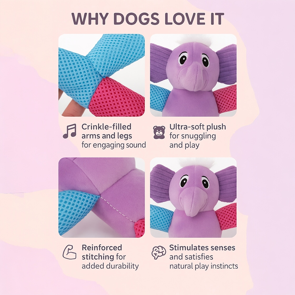 Talking Dog Club Baby Elephant Plush Toy for Dogs (Purple)