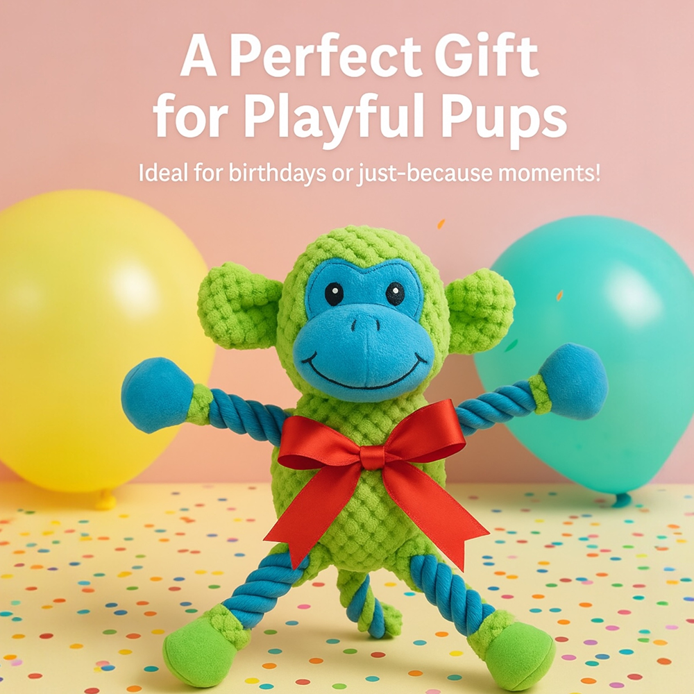 Talking Dog Club Monkey on Ropes with Multiple Squeaker Toy for Dogs (Pink)