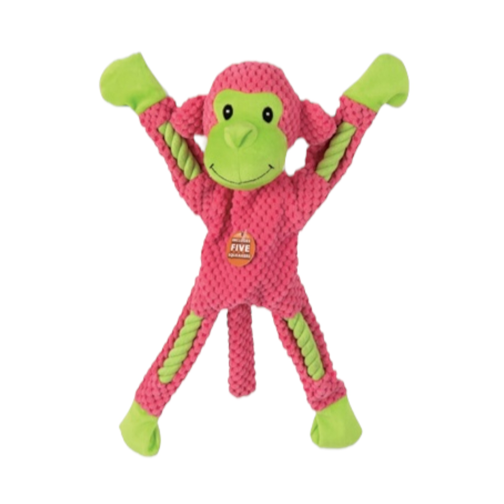 Talking Dog Club Monkey on Ropes with Multiple Squeaker Toy for Dogs (Pink)