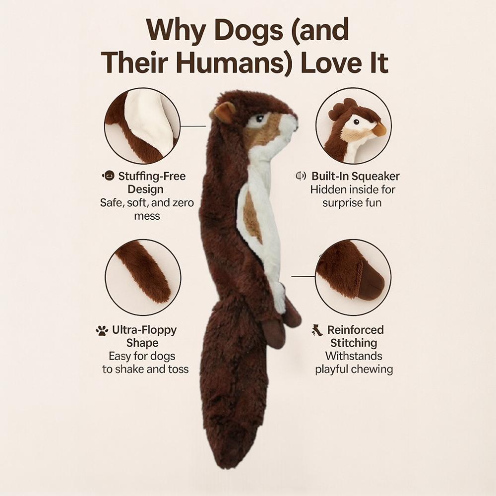 Talking Dog Club Chipmunk Stuffless Plush Toy for Dogs (Brown)