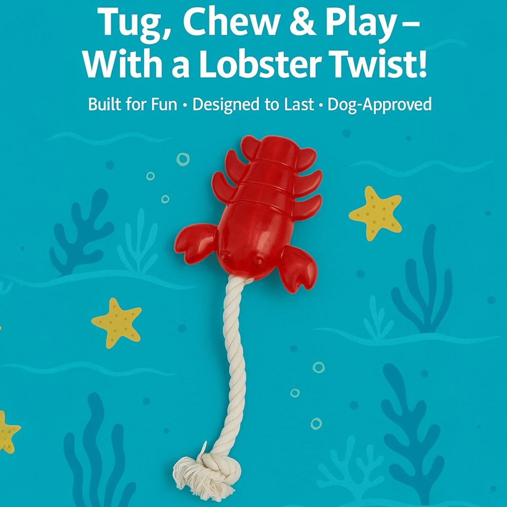 Talking Dog Club Lobster with Rope Treat Dispenser Toy for Dogs (Red)