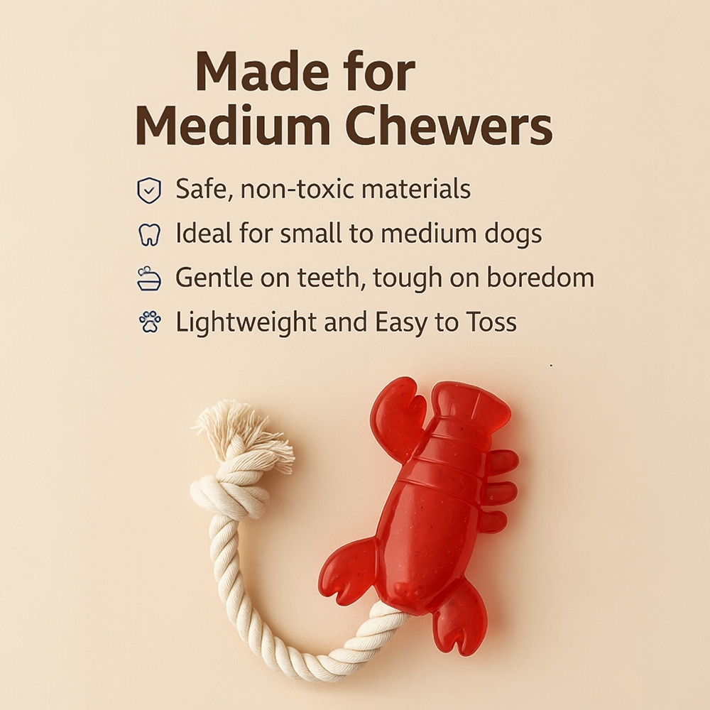 Talking Dog Club Lobster with Rope Treat Dispenser Toy for Dogs (Red)