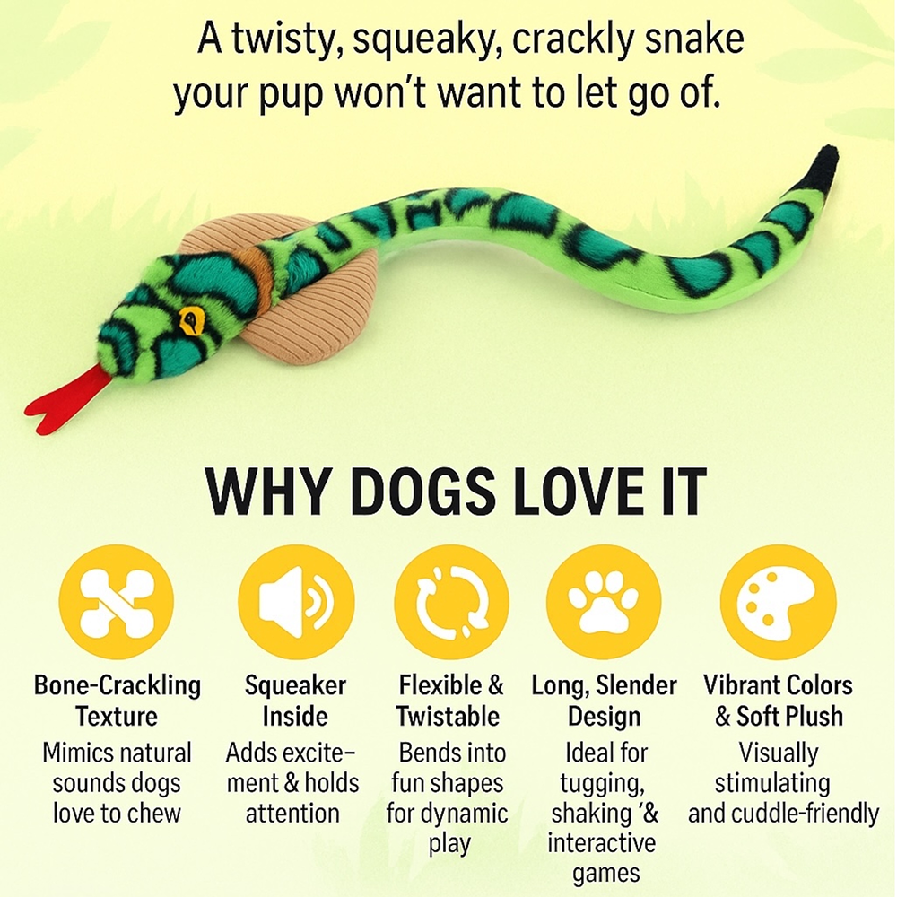 Talking Dog Club XL Cobra Rattle Plush Toy for Dogs (Green)