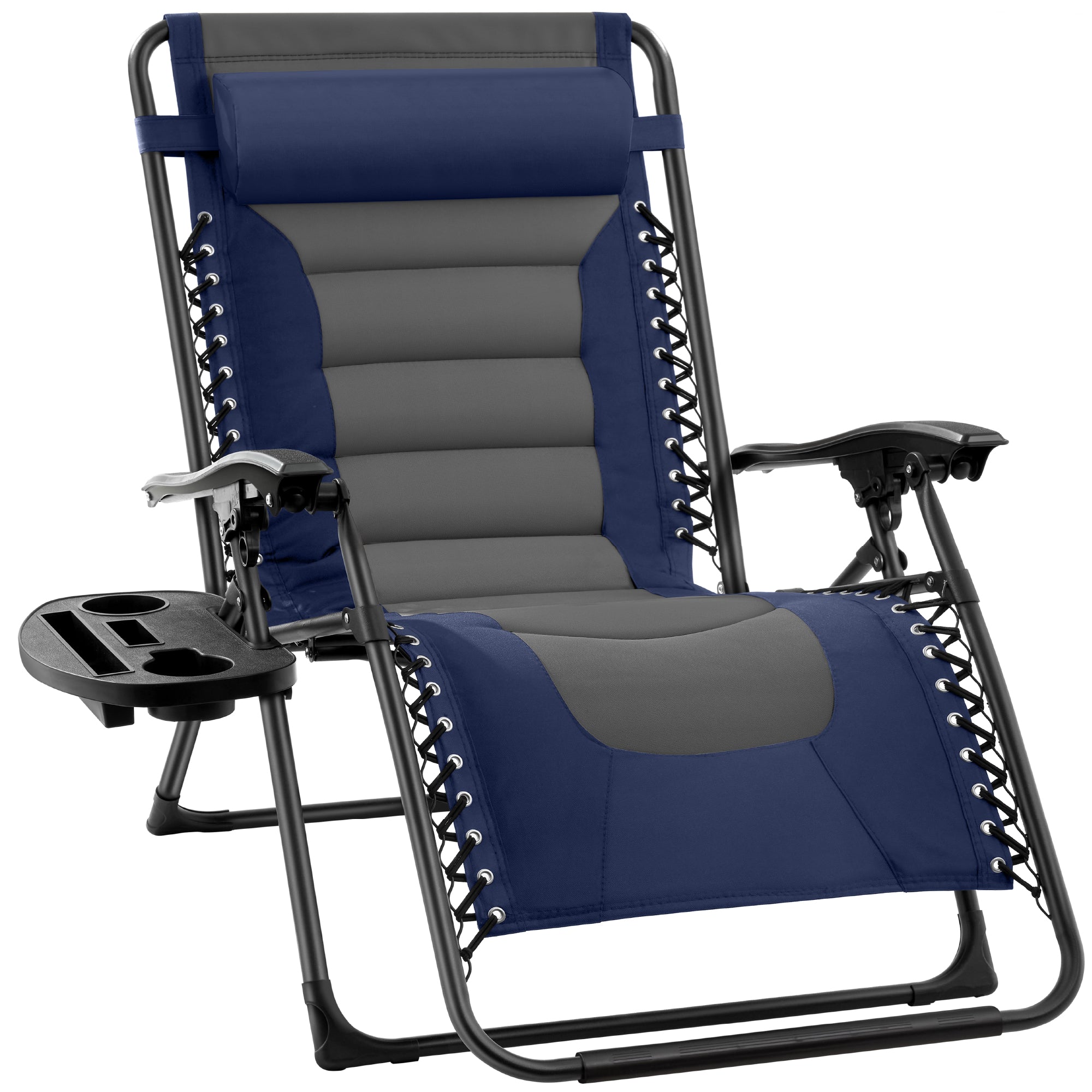 Oversized Padded Zero Gravity Chair, Folding Recliner w/ Headrest, Side Tray