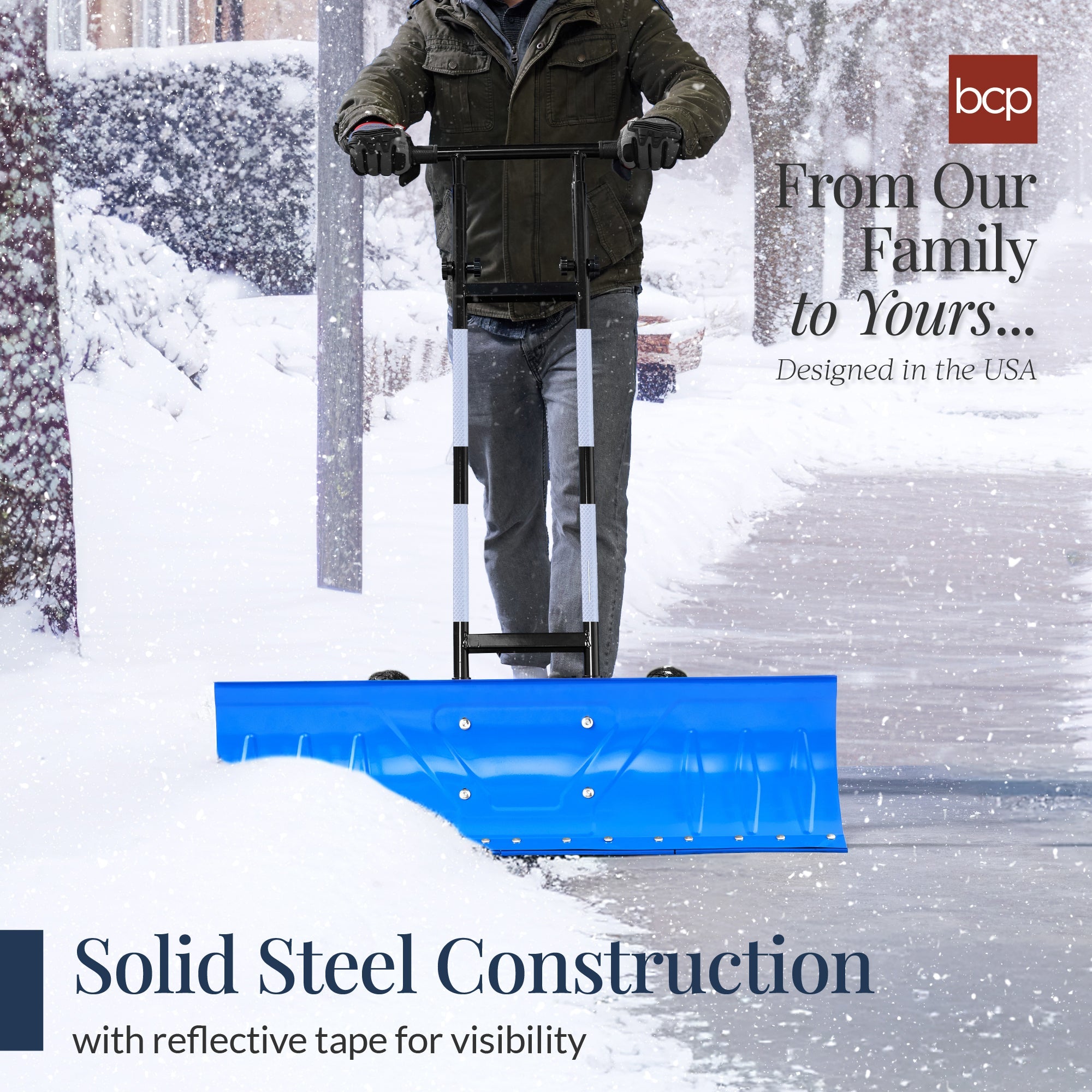 2-Wheel Snow Pusher w/ Adjustable Handle, Reflective Tape - 36in