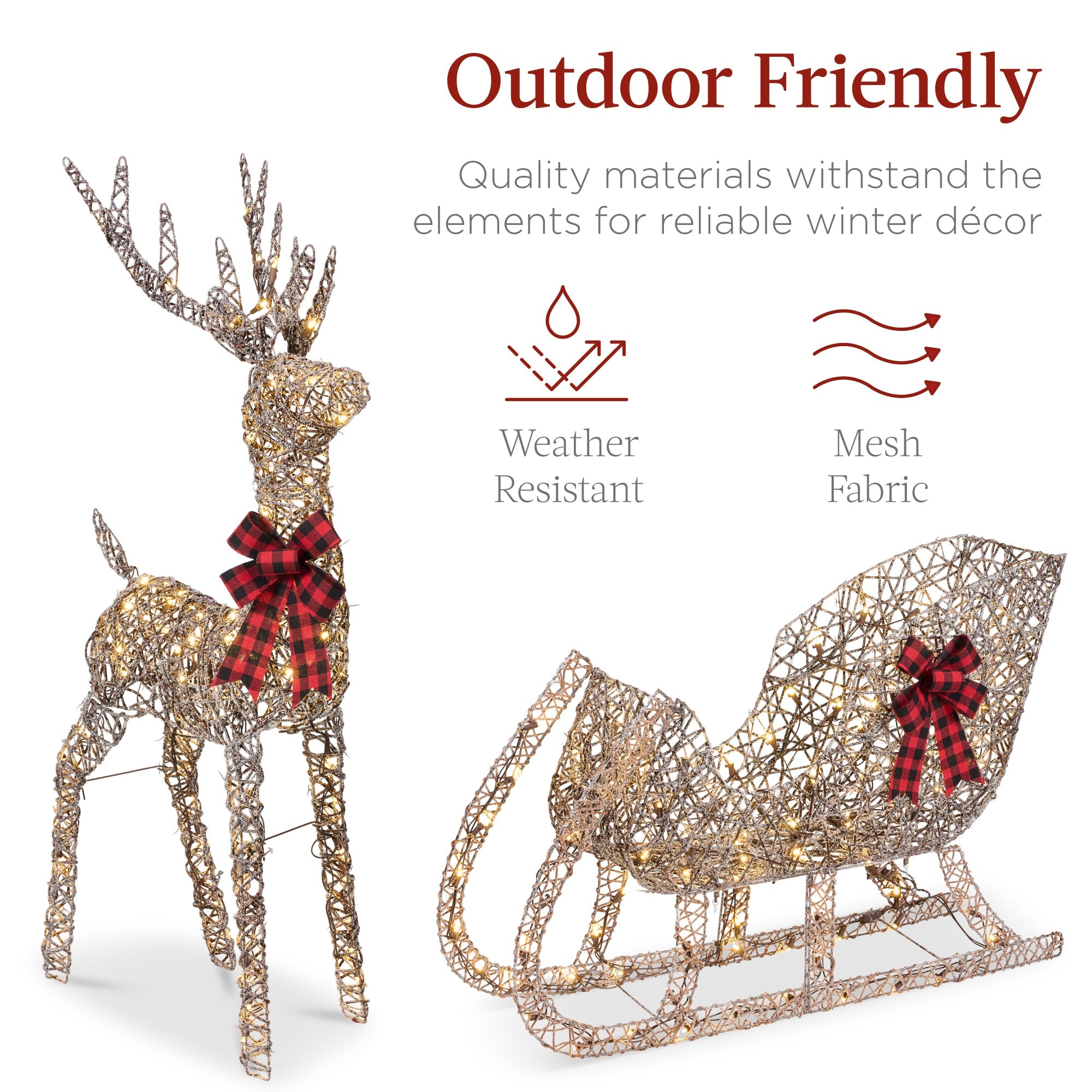 Lighted Christmas Reindeer & Sleigh Outdoor Decor Set w/ LED Lights