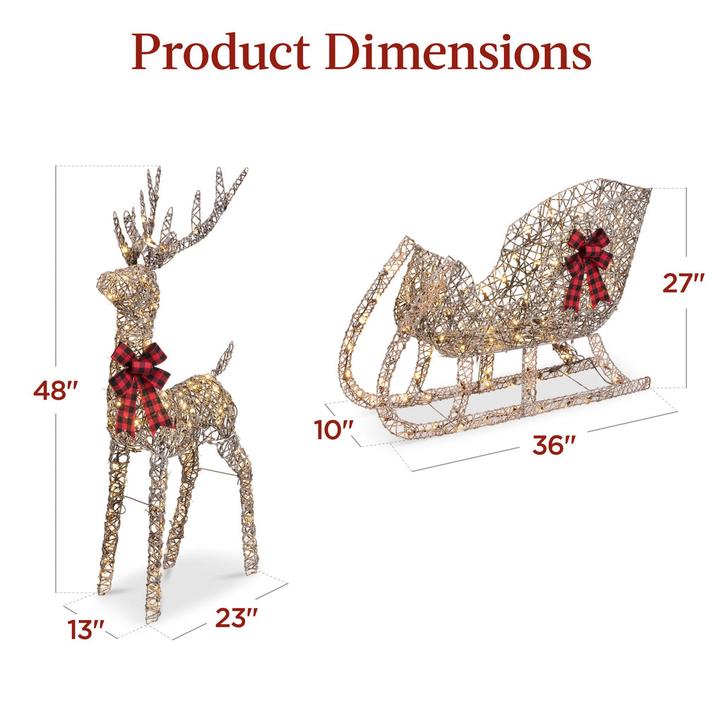 Lighted Christmas Reindeer & Sleigh Outdoor Decor Set w/ LED Lights