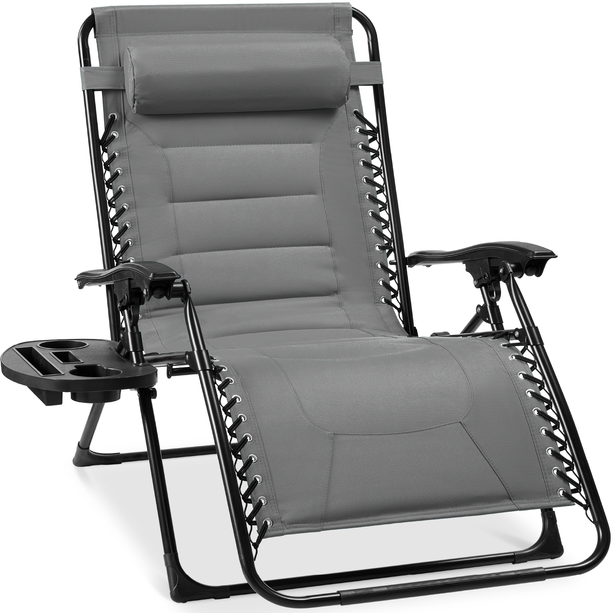 Oversized Padded Zero Gravity Chair, Folding Recliner w/ Headrest, Side Tray