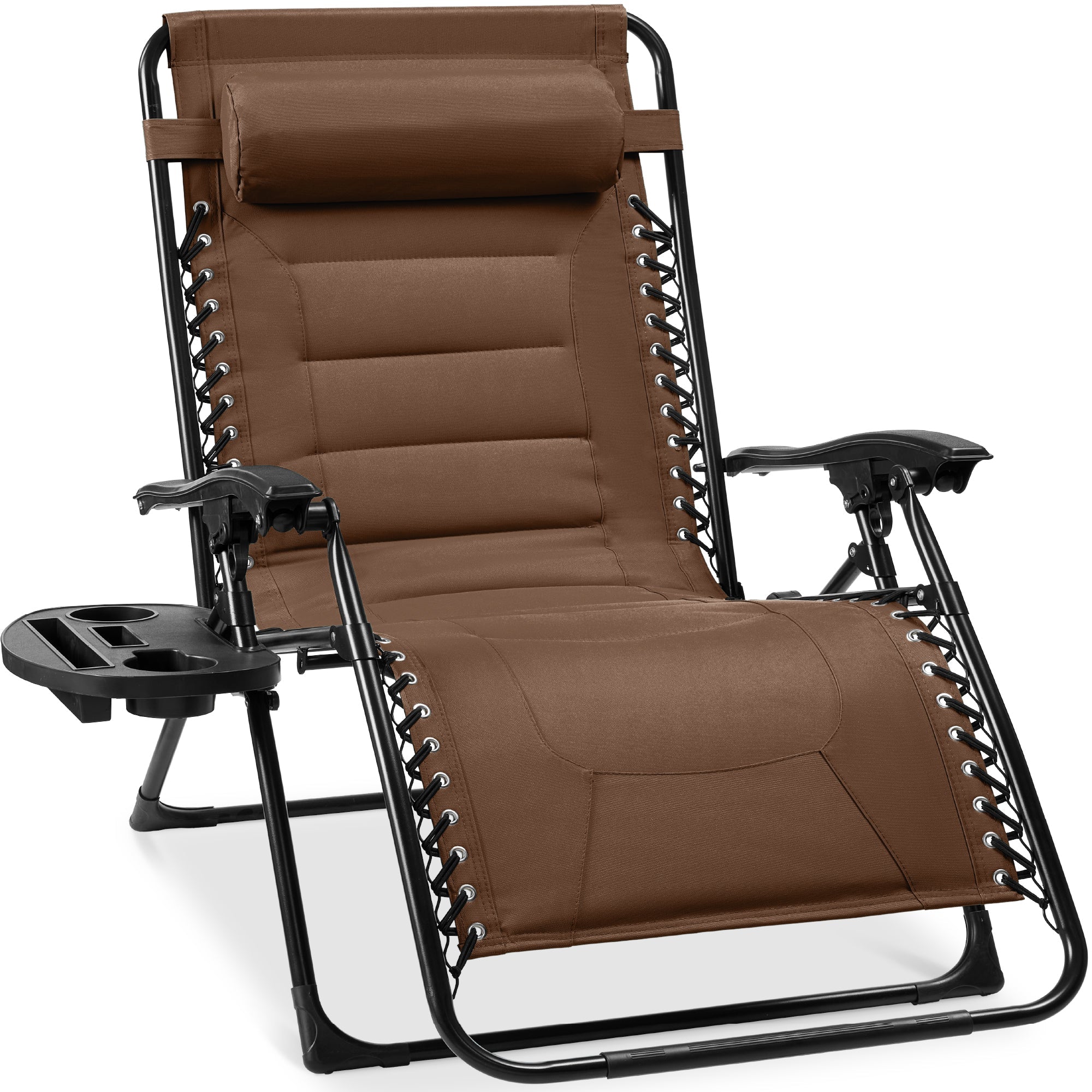 Oversized Padded Zero Gravity Chair, Folding Recliner w/ Headrest, Side Tray