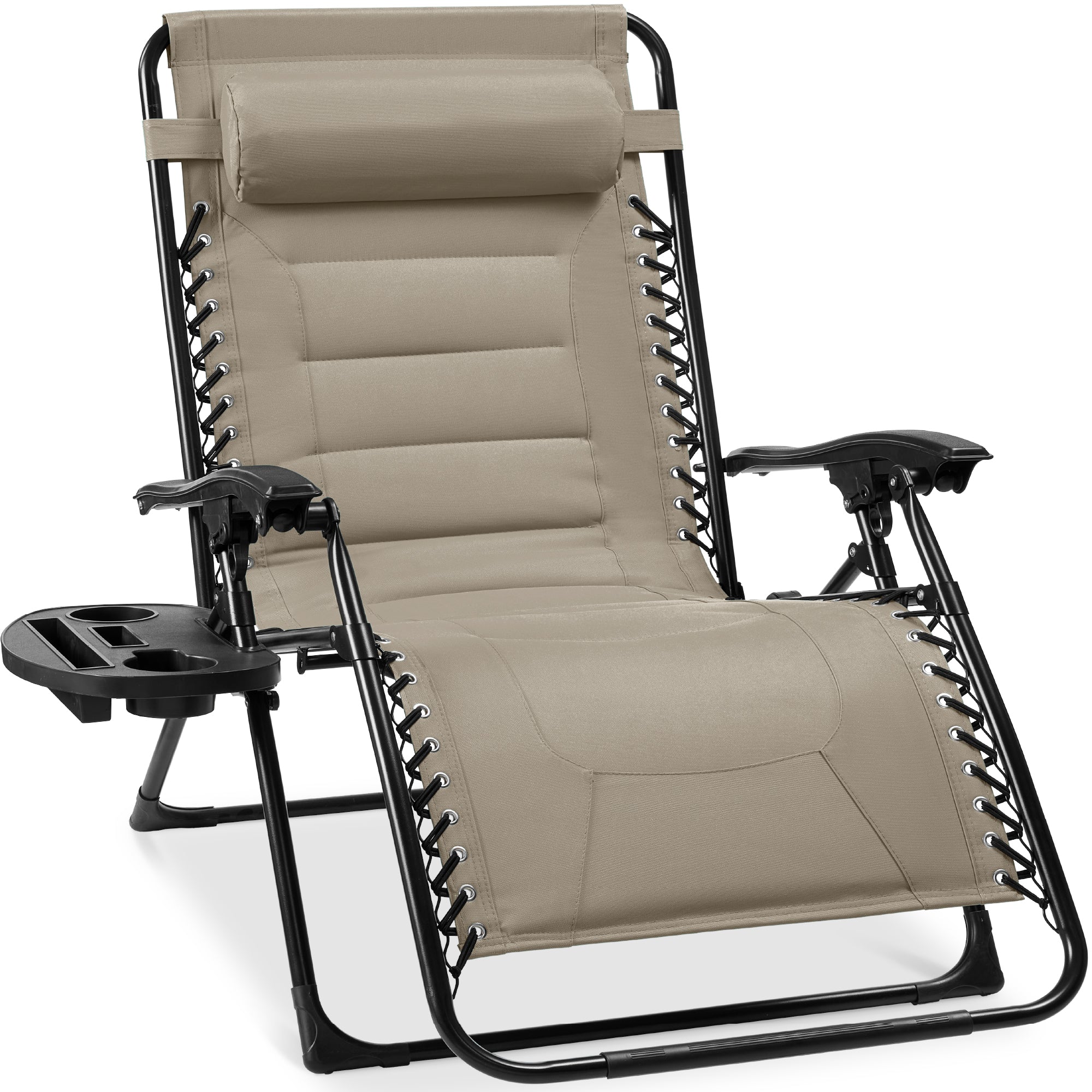 Oversized Padded Zero Gravity Chair, Folding Recliner w/ Headrest, Side Tray