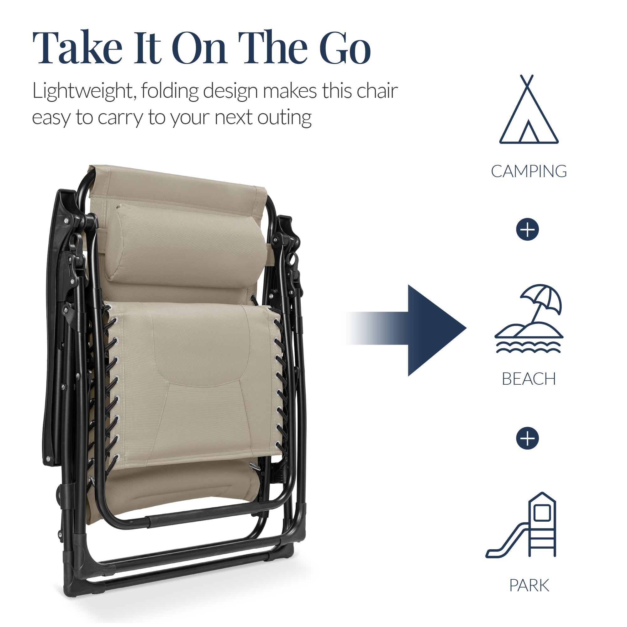 Oversized Padded Zero Gravity Chair, Folding Recliner w/ Headrest, Side Tray