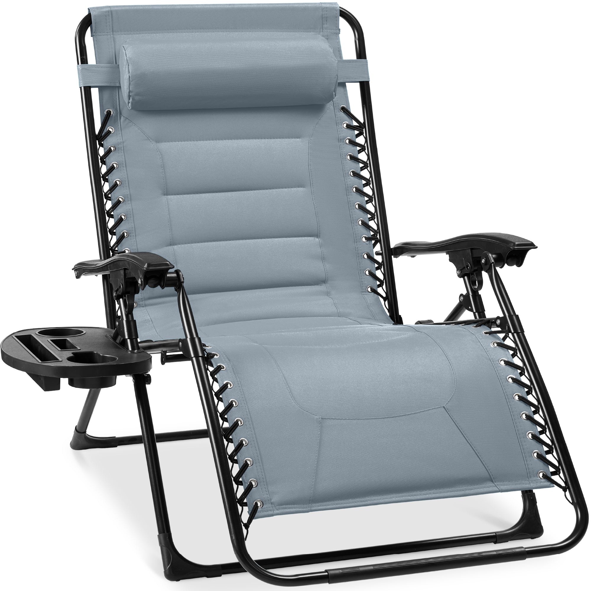 Oversized Padded Zero Gravity Chair, Folding Recliner w/ Headrest, Side Tray