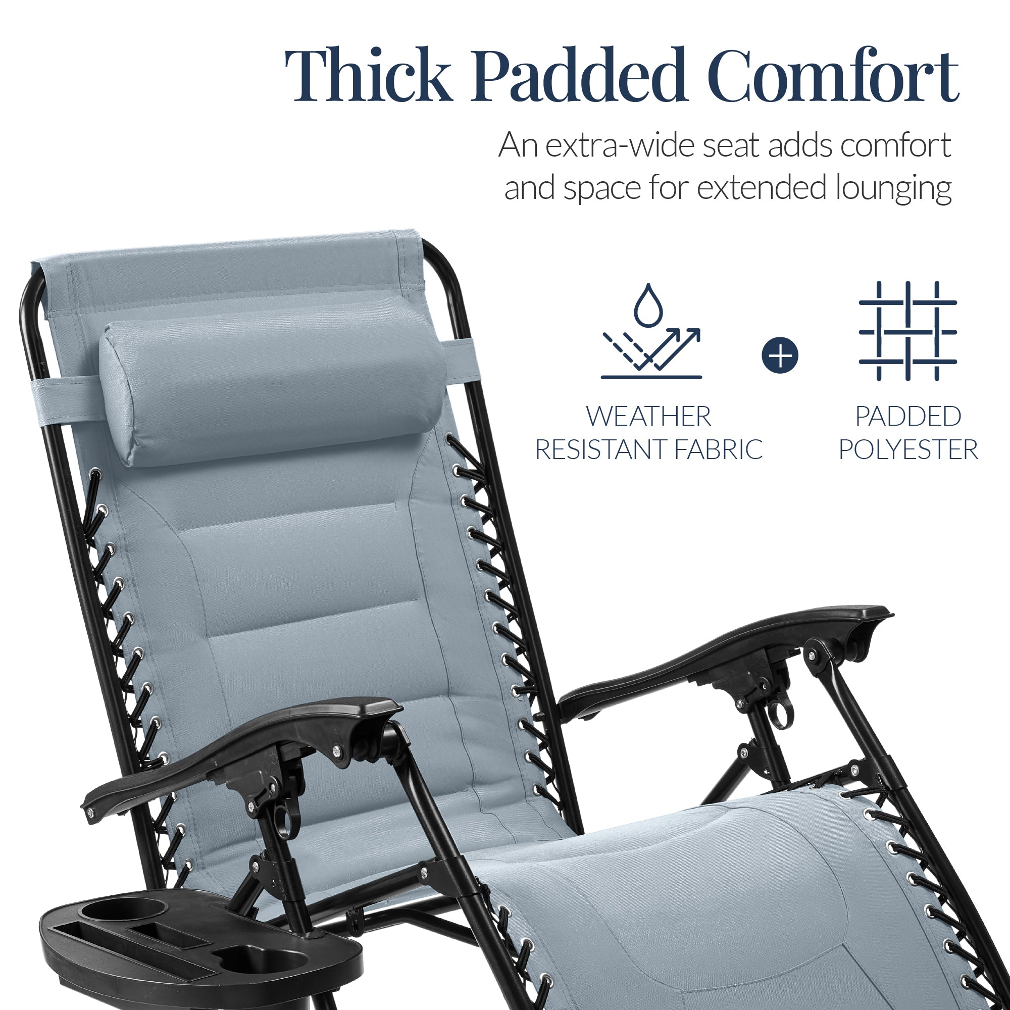 Oversized Padded Zero Gravity Chair, Folding Recliner w/ Headrest, Side Tray