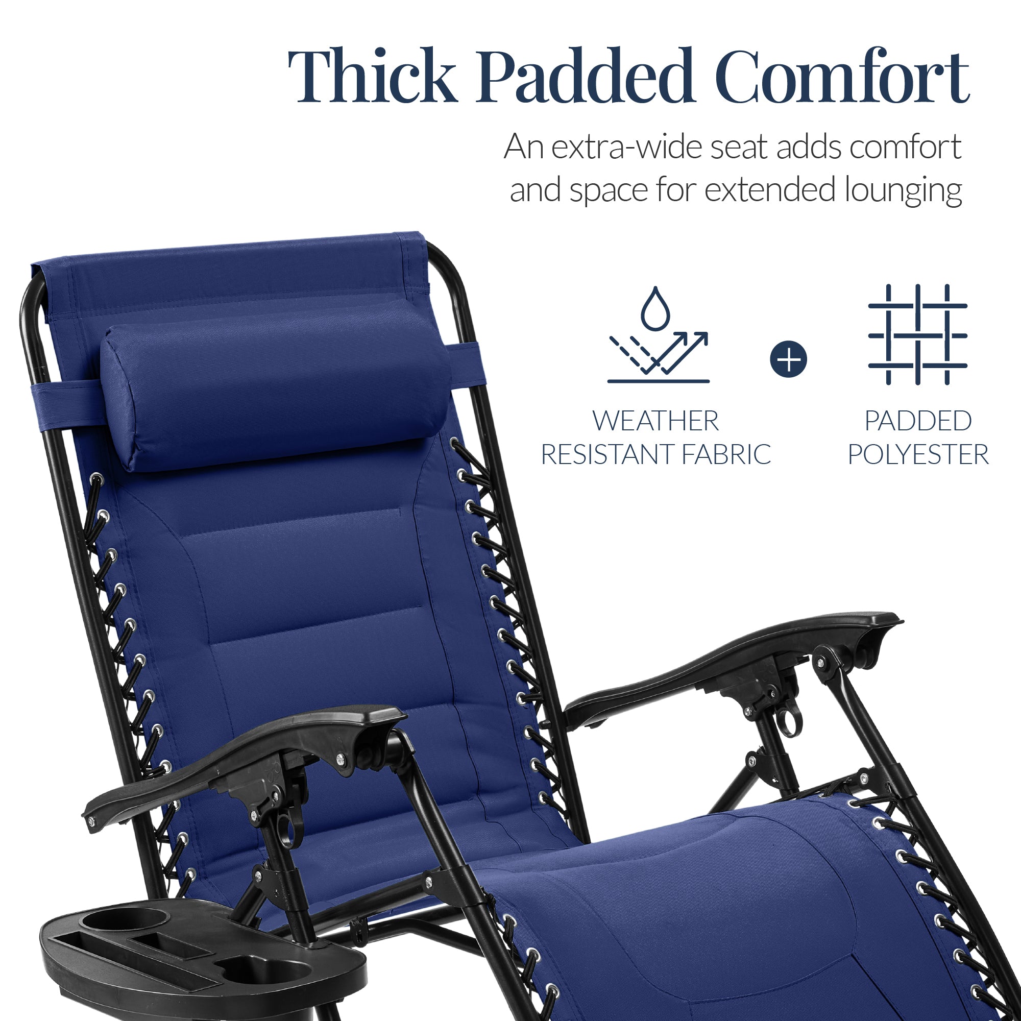Oversized Padded Zero Gravity Chair, Folding Recliner w/ Headrest, Side Tray