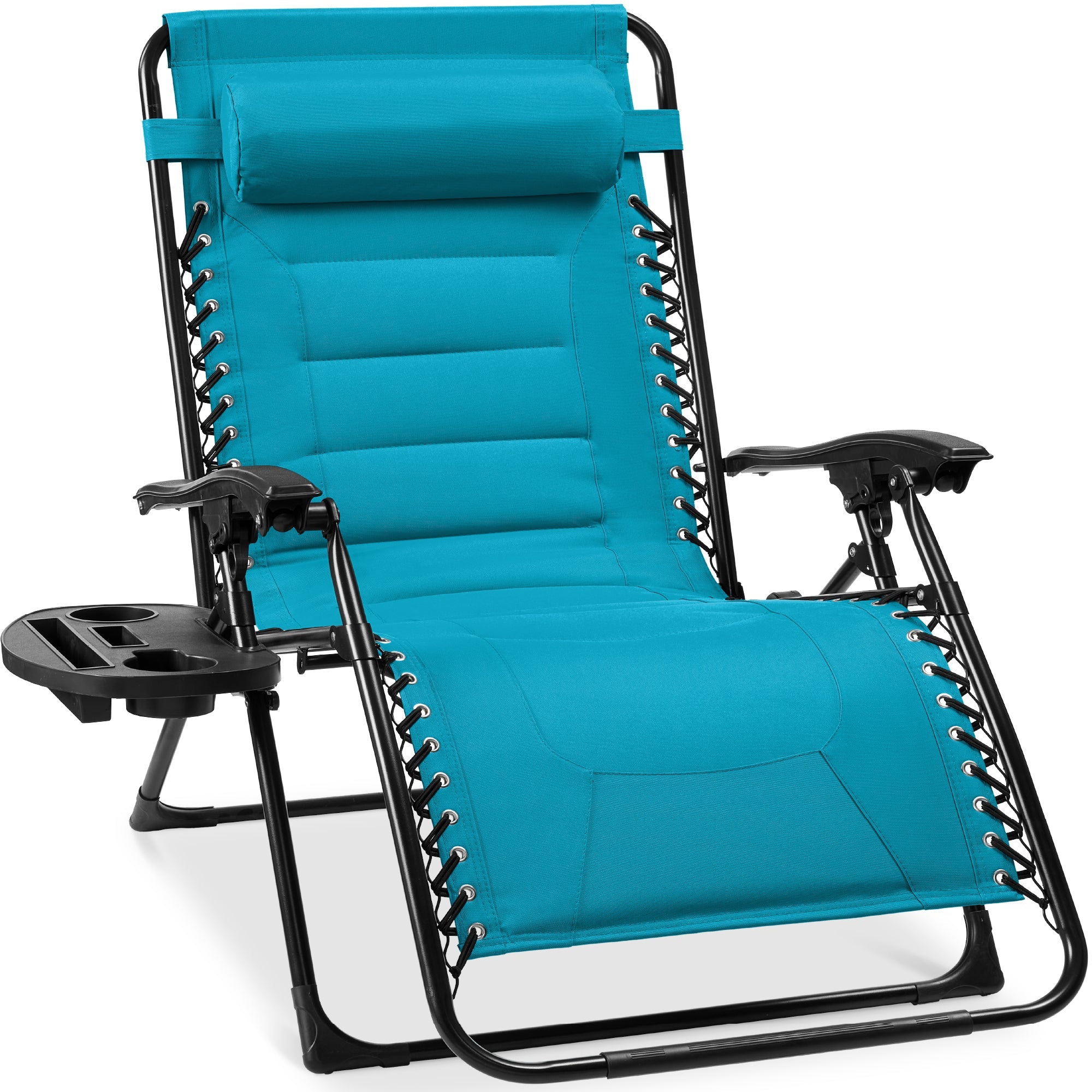 Oversized Padded Zero Gravity Chair, Folding Recliner w/ Headrest, Side Tray
