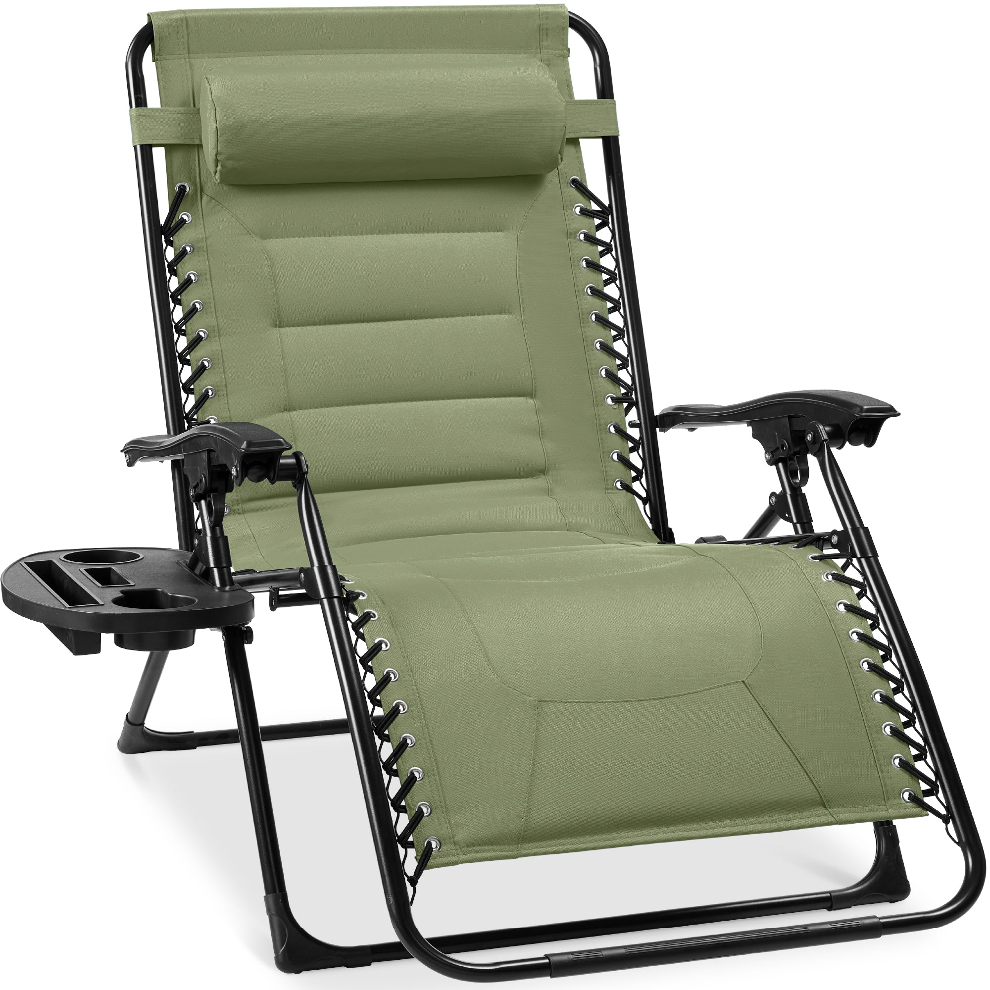 Oversized Padded Zero Gravity Chair, Folding Recliner w/ Headrest, Side Tray