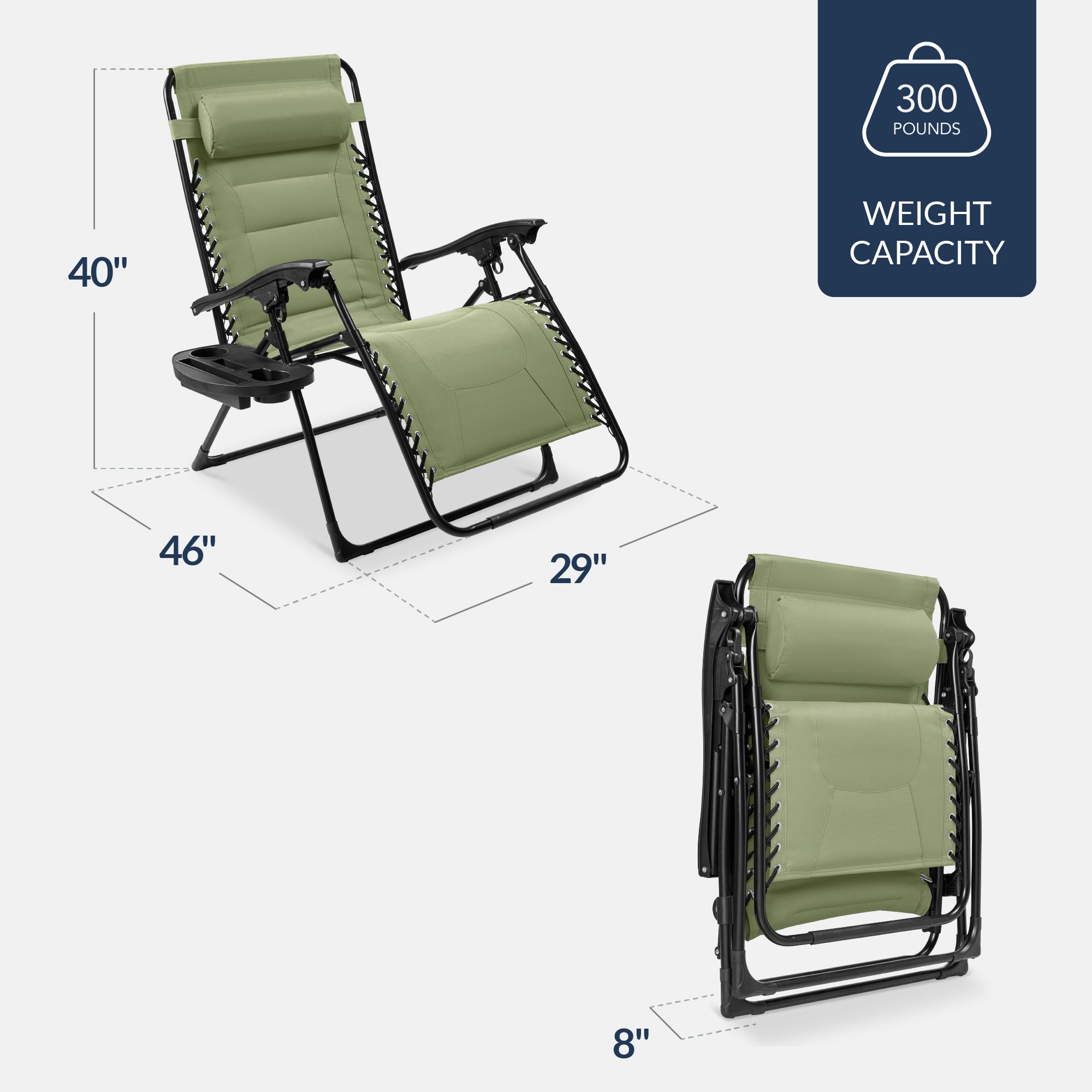 Oversized Padded Zero Gravity Chair, Folding Recliner w/ Headrest, Side Tray