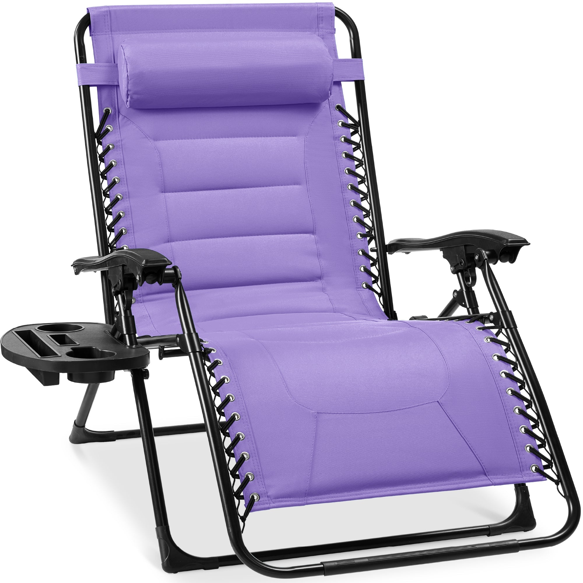 Oversized Padded Zero Gravity Chair, Folding Recliner w/ Headrest, Side Tray