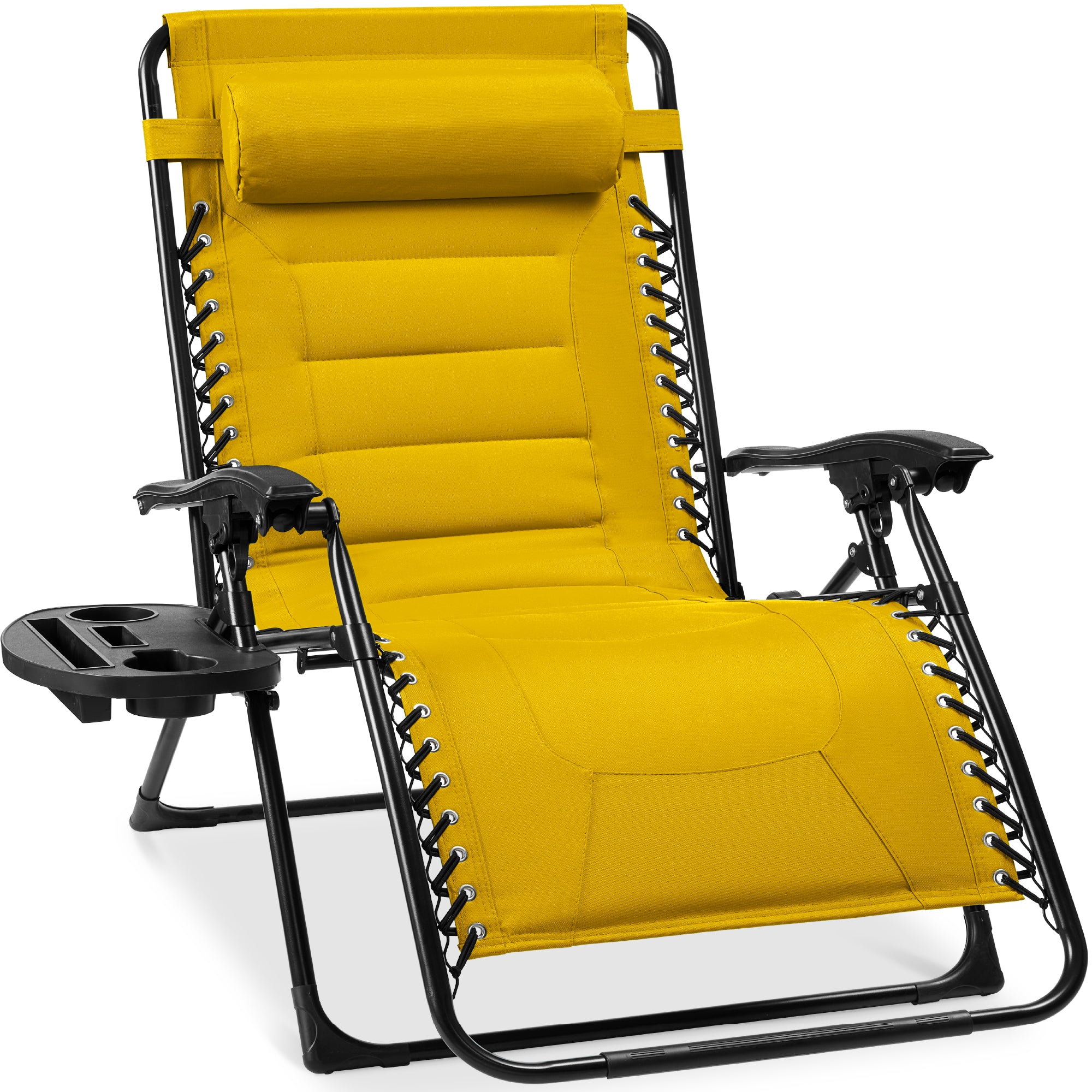 Oversized Padded Zero Gravity Chair, Folding Recliner w/ Headrest, Side Tray