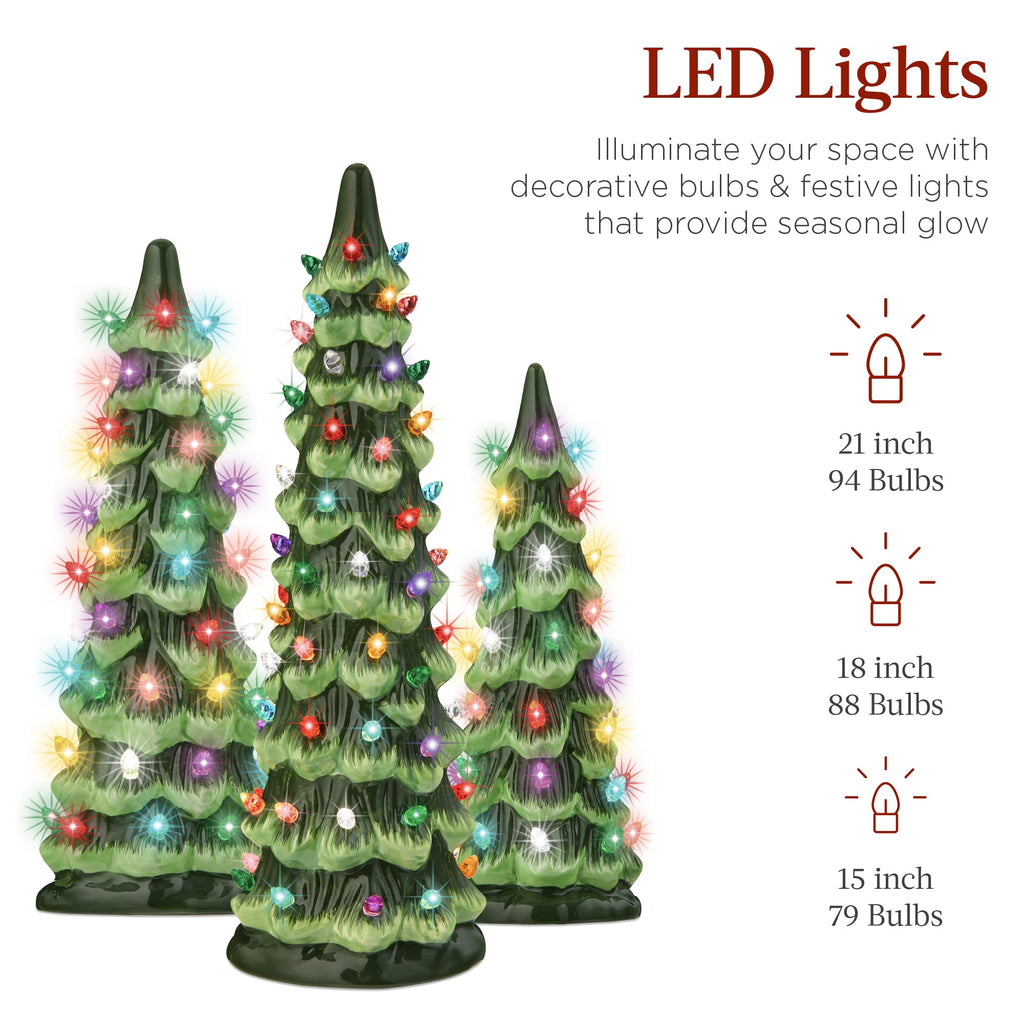 Best Choice Products Set of 3 XL Pre-Lit Ceramic Tabletop Christmas Trees