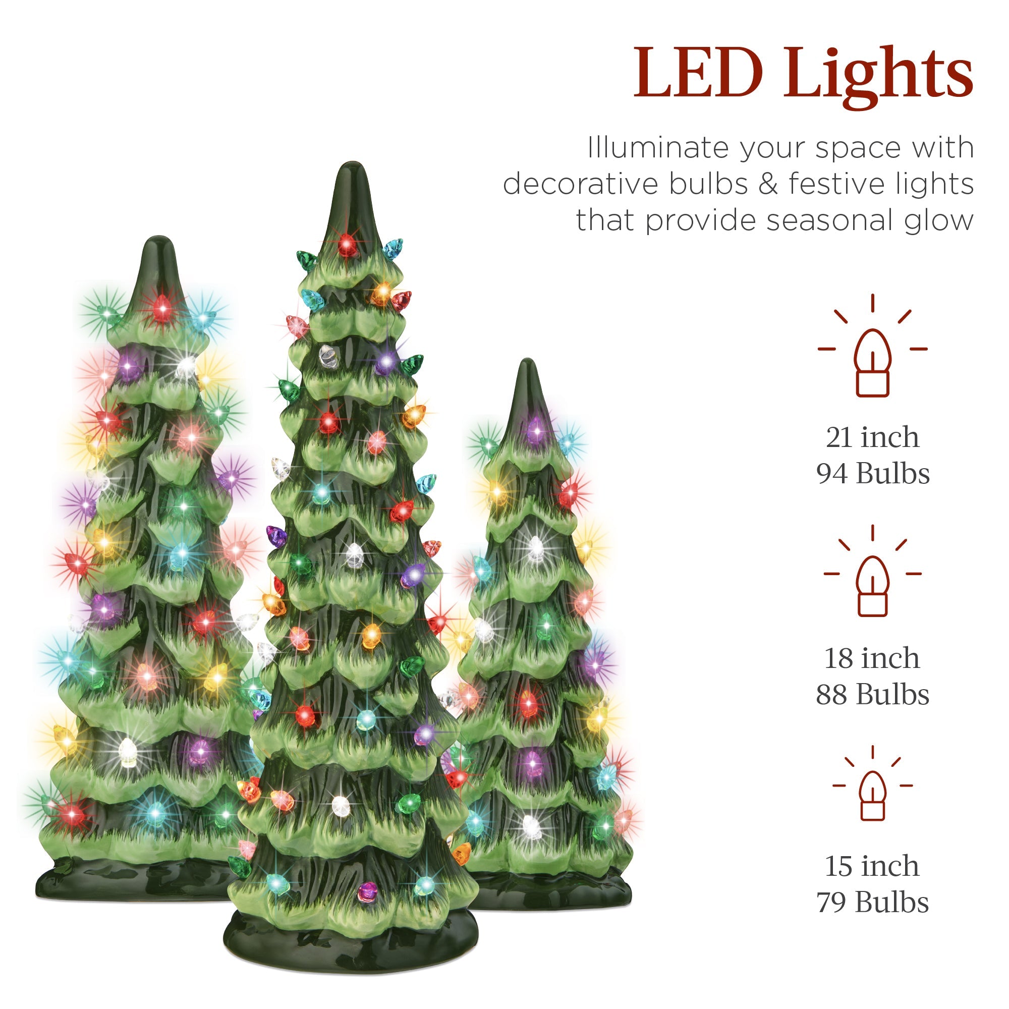 Best Choice Products Set of 3 XL Pre-Lit Ceramic Tabletop Christmas Trees