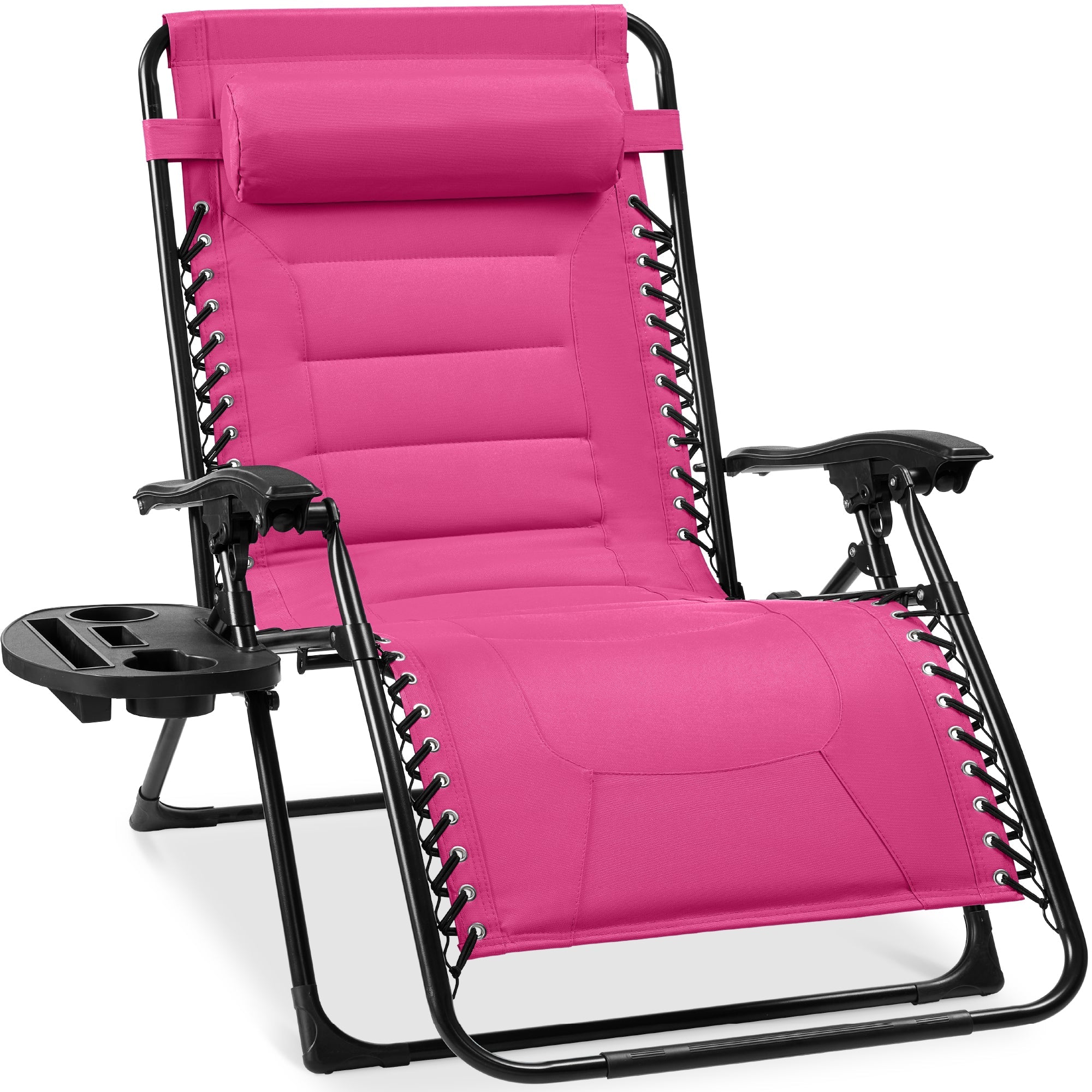 Oversized Padded Zero Gravity Chair, Folding Recliner w/ Headrest, Side Tray