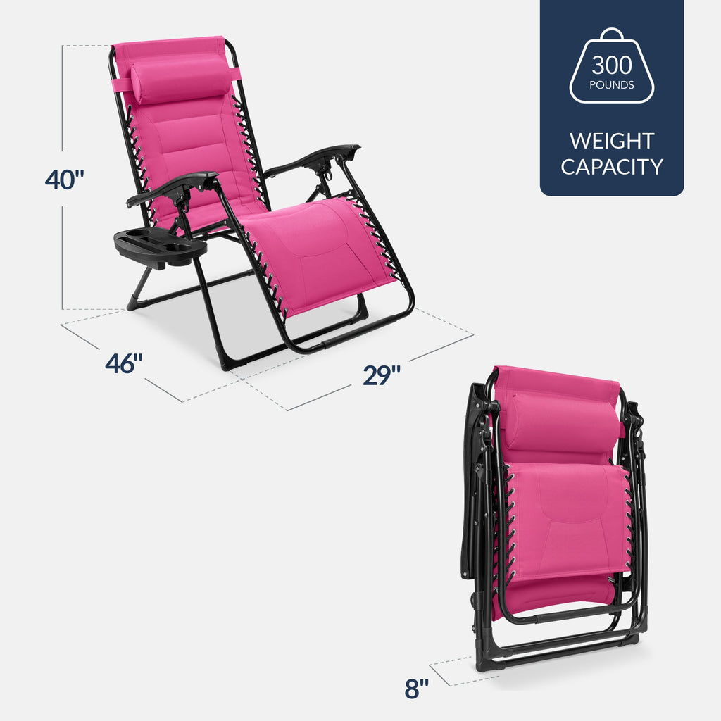 Oversized Padded Zero Gravity Chair, Folding Recliner w/ Headrest, Side Tray