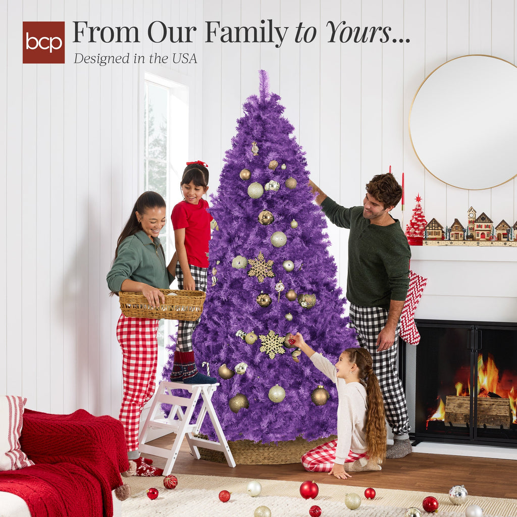 Artificial Purple Christmas Tree, Unlit Pine Design w/Easy Assembly