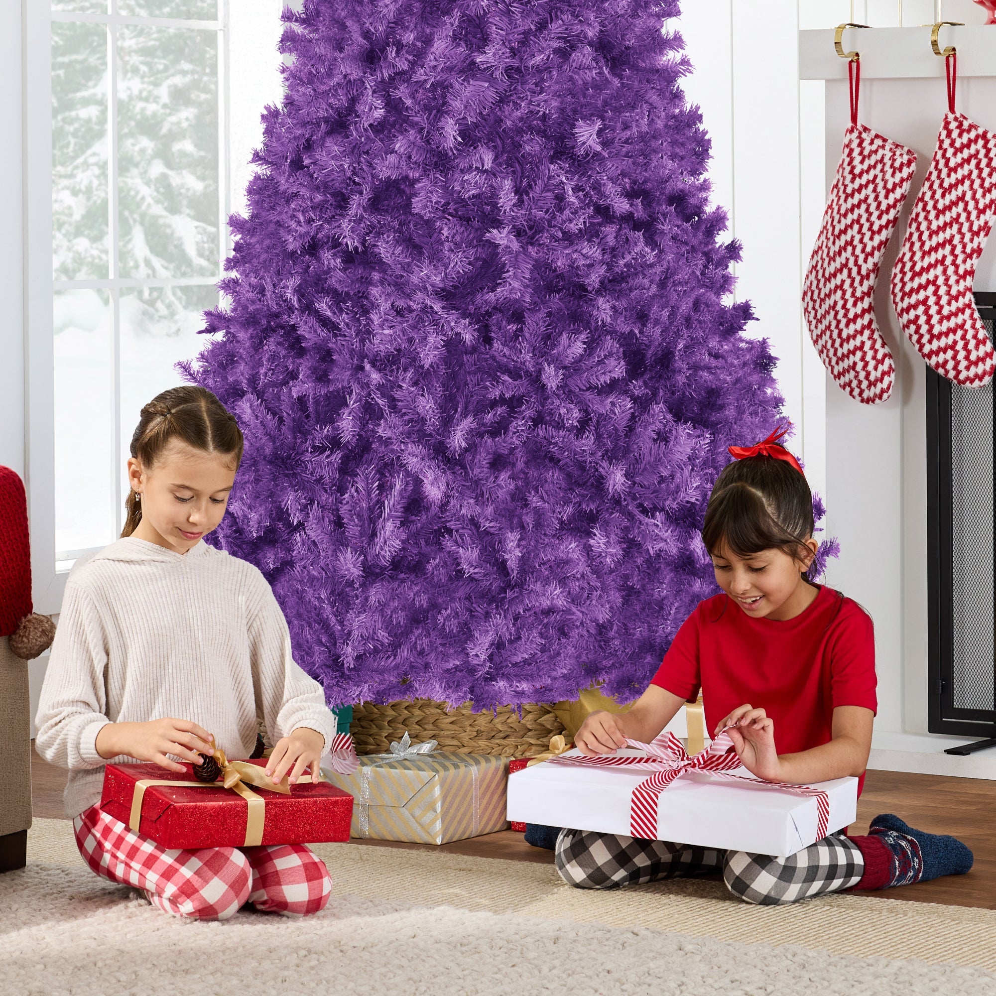 Artificial Purple Christmas Tree, Unlit Pine Design w/Easy Assembly