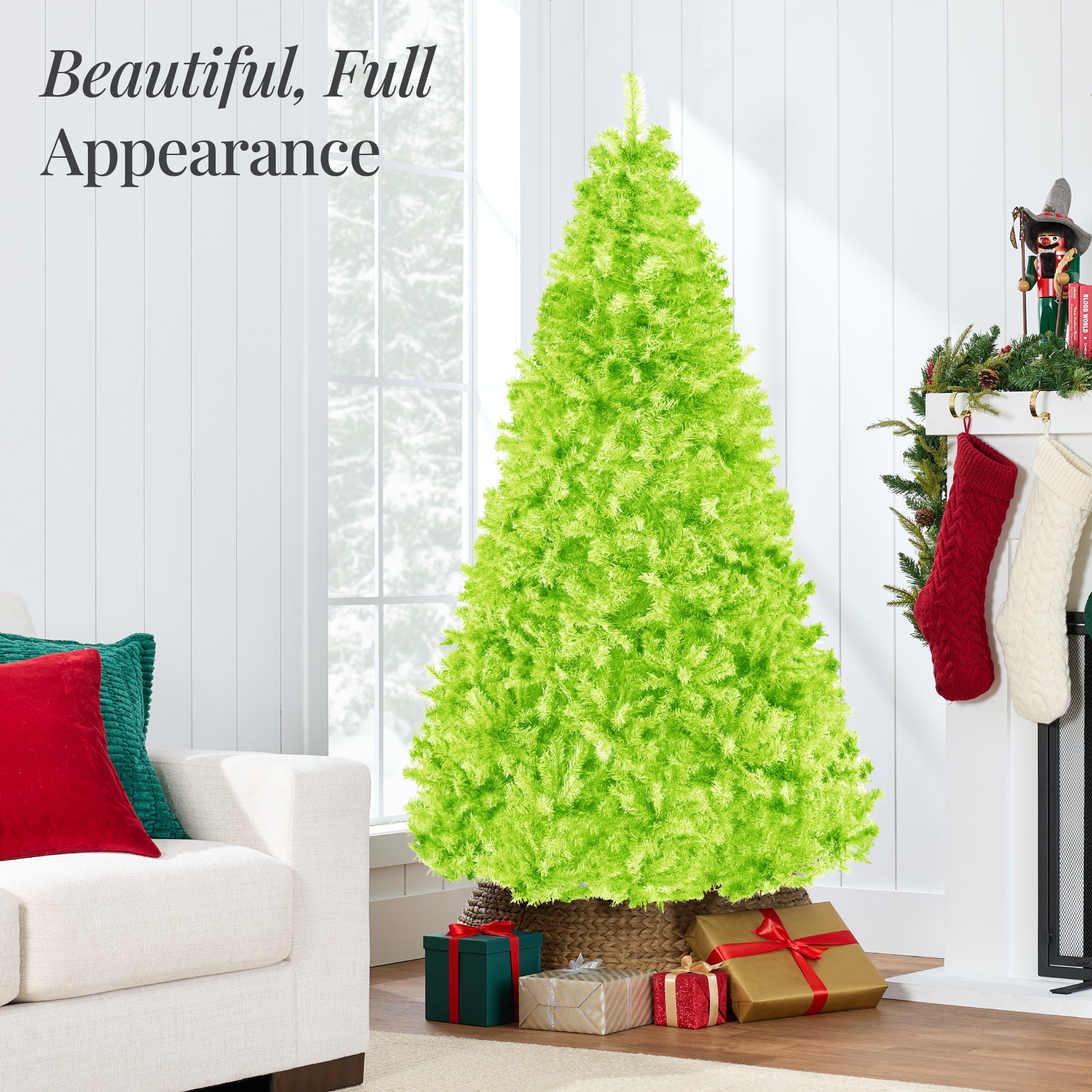 Artificial Lime Green Christmas Tree, Unlit Pine Design w/Easy Assembly