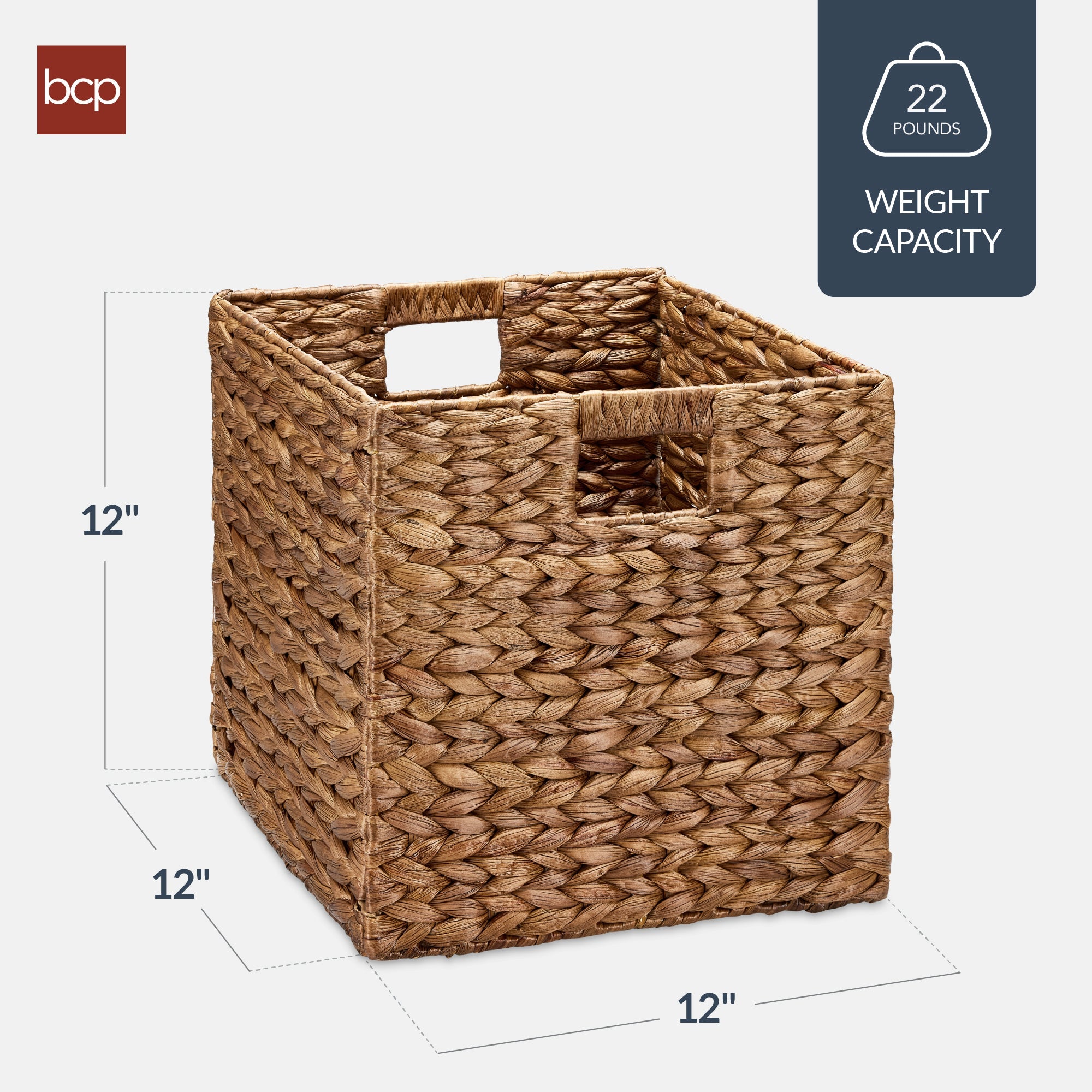 Set of 5 Collapsible Hyacinth Storage Baskets w/ Inserts - 12x12in