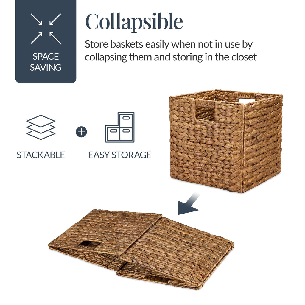 Set of 5 Collapsible Hyacinth Storage Baskets w/ Inserts - 12x12in
