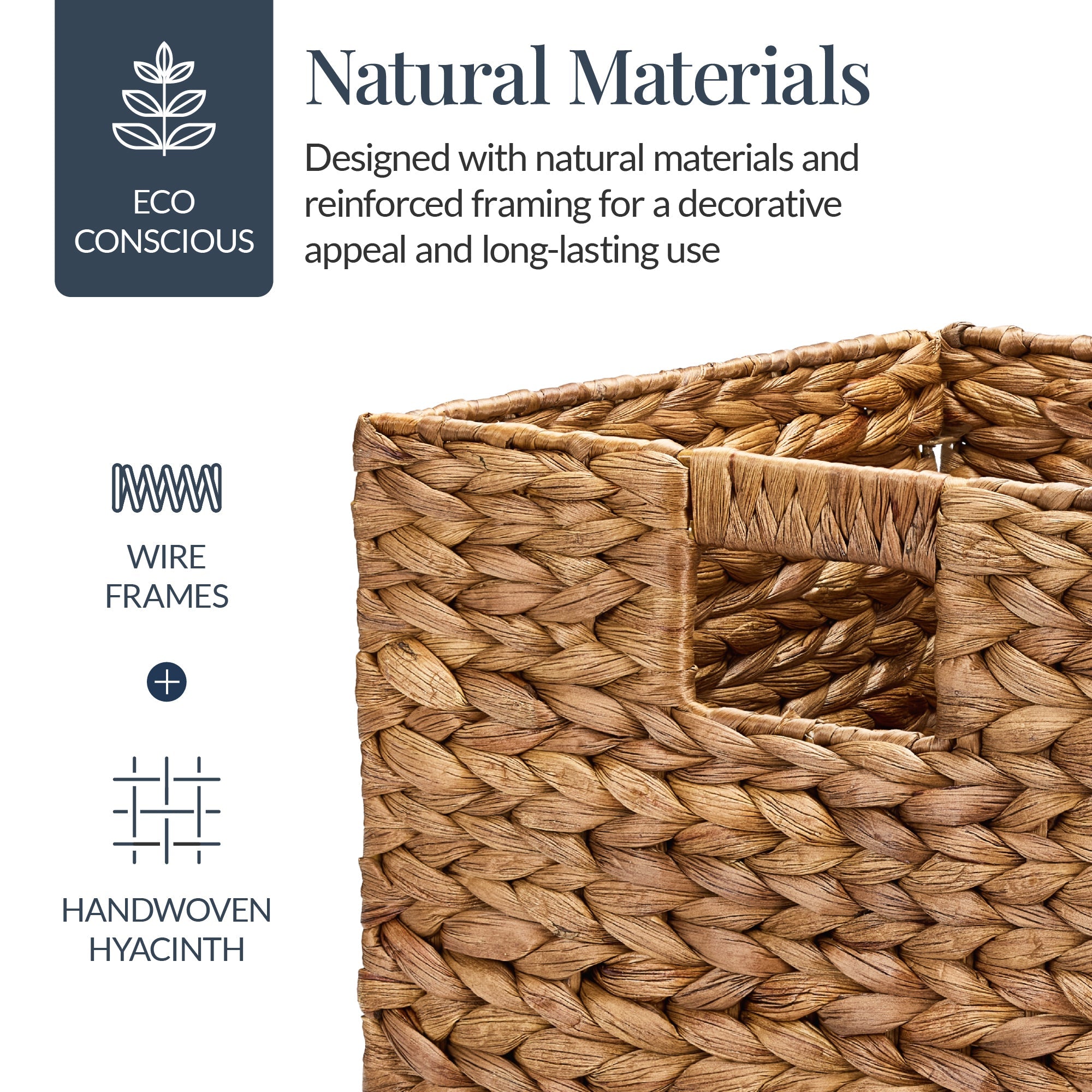 Set of 5 Collapsible Hyacinth Storage Baskets w/ Inserts - 12x12in