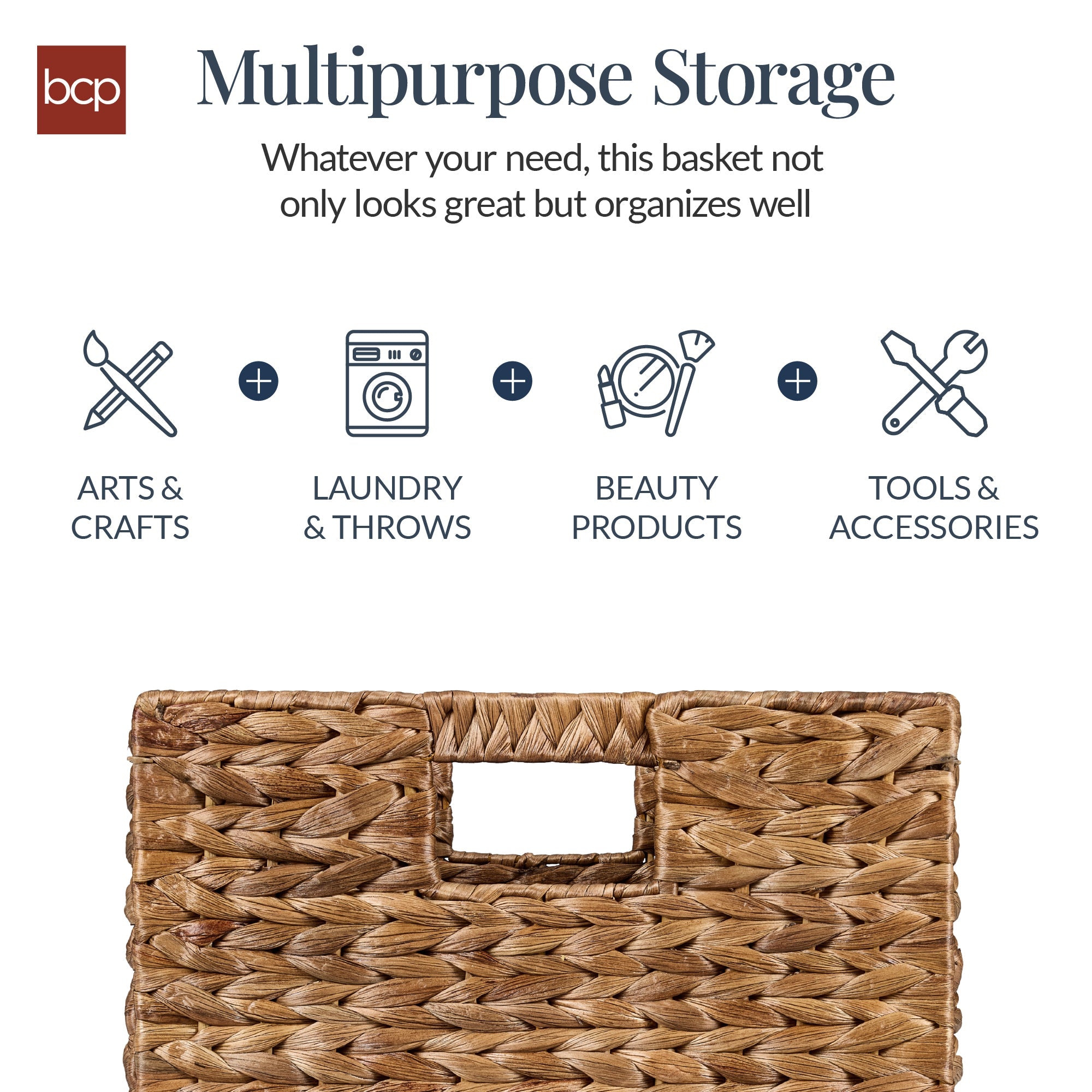 Set of 5 Collapsible Hyacinth Storage Baskets w/ Inserts - 12x12in