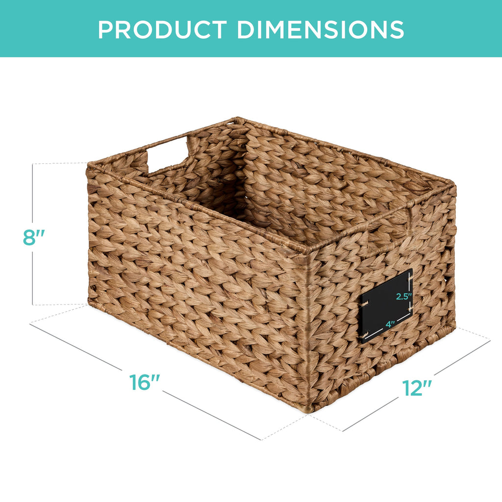 Set of 2 Water Hyacinth Pantry Baskets w/ Chalkboard, Marker - 16in