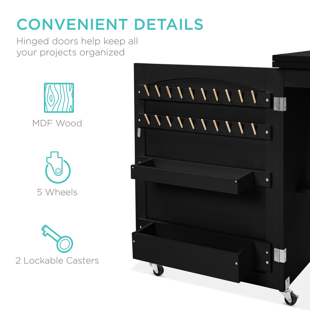 Folding Sewing Table Multipurpose Craft Station & Side Table w/ Wheels