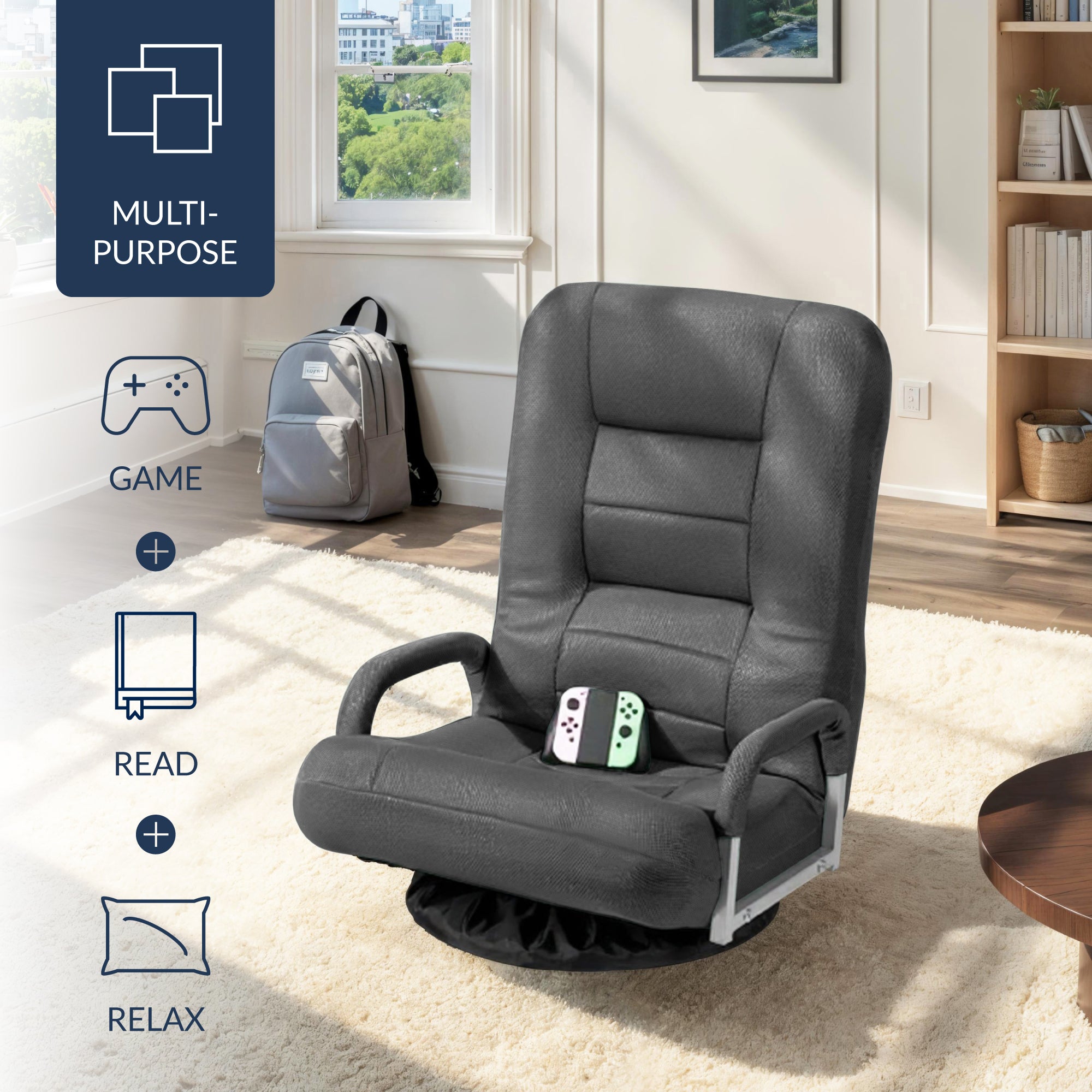 Gaming Floor Chair w/ 360-Degree Swivel, Armrest, Adjustable Backrest