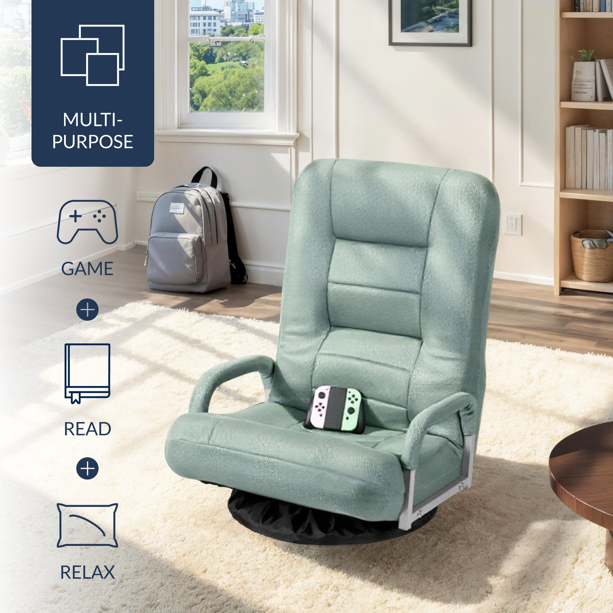 Gaming Floor Chair w/ 360-Degree Swivel, Armrest, Adjustable Backrest