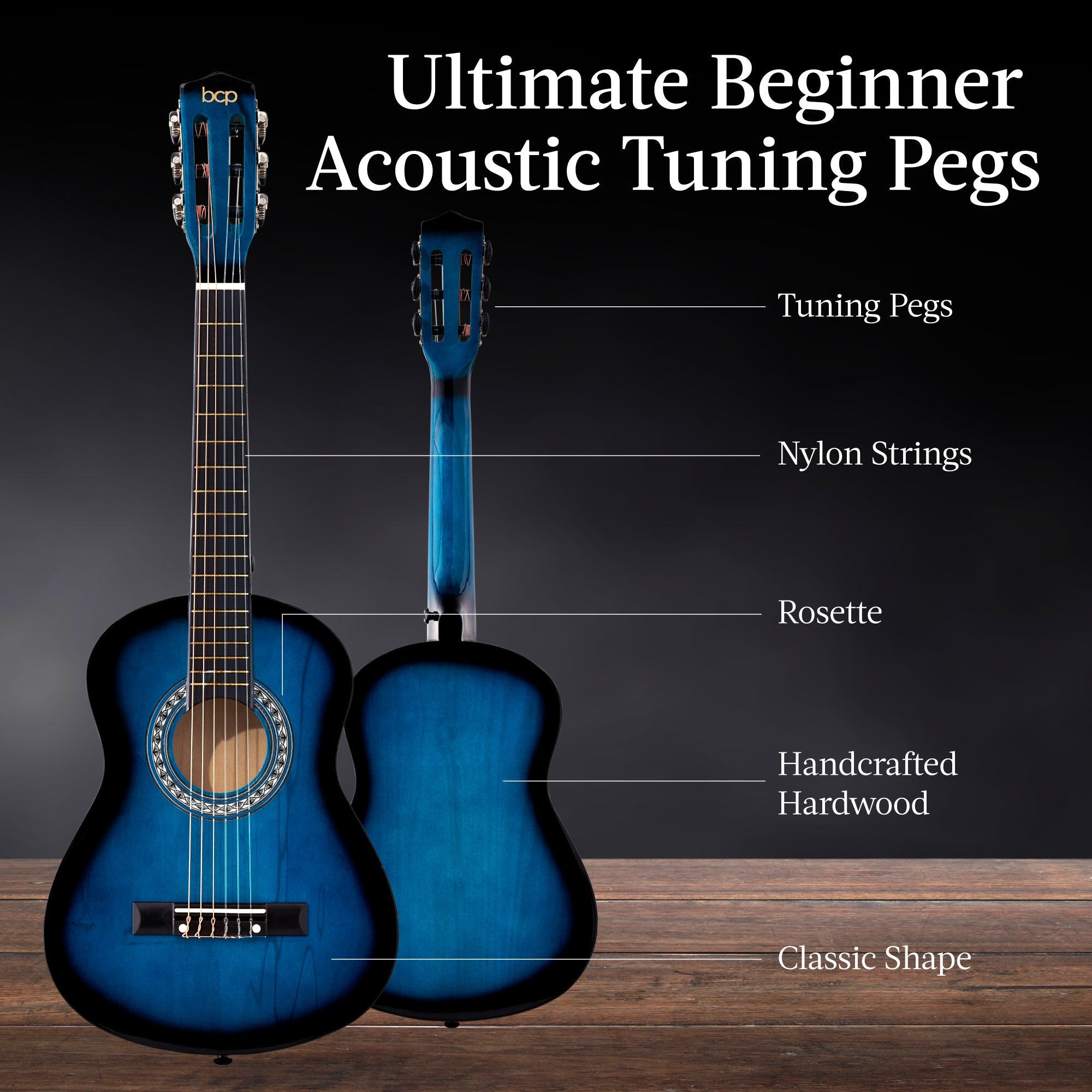 Beginner Acoustic Guitar Set w/ Case, Strap, Extra Strings - 38in