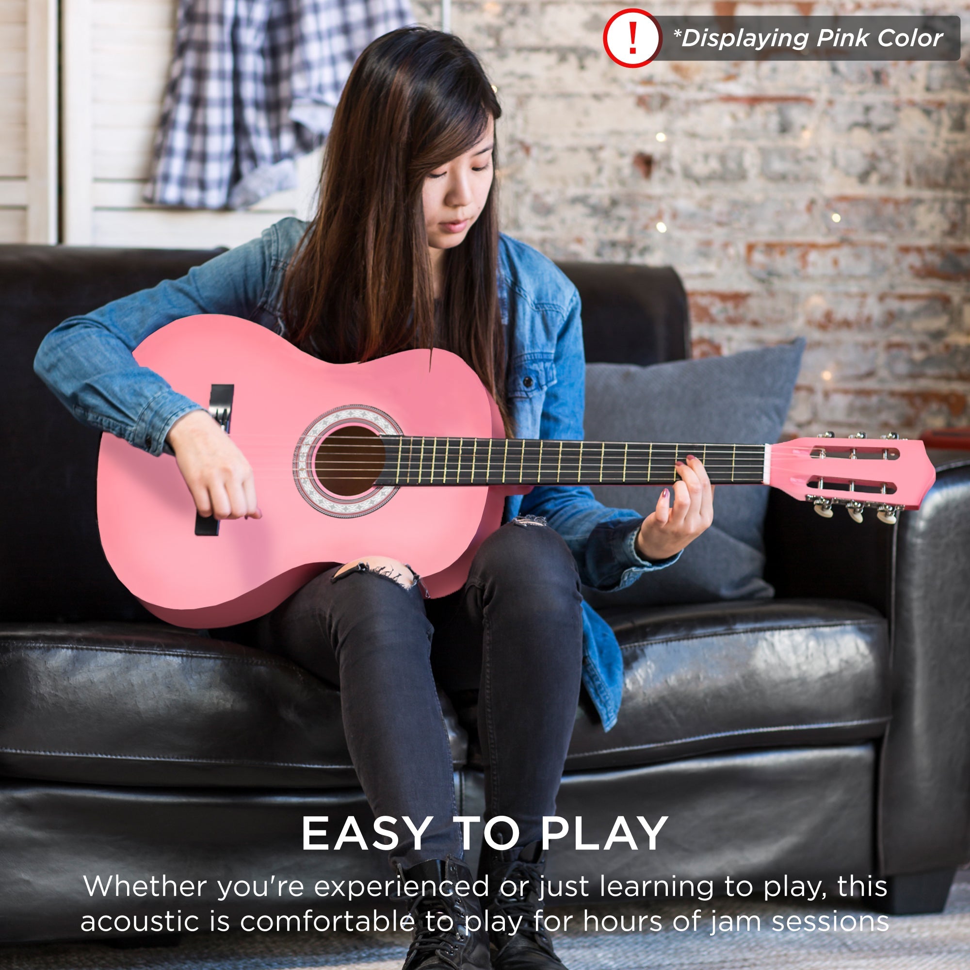 Beginner Acoustic Guitar Set w/ Case, Strap, Extra Strings - 38in