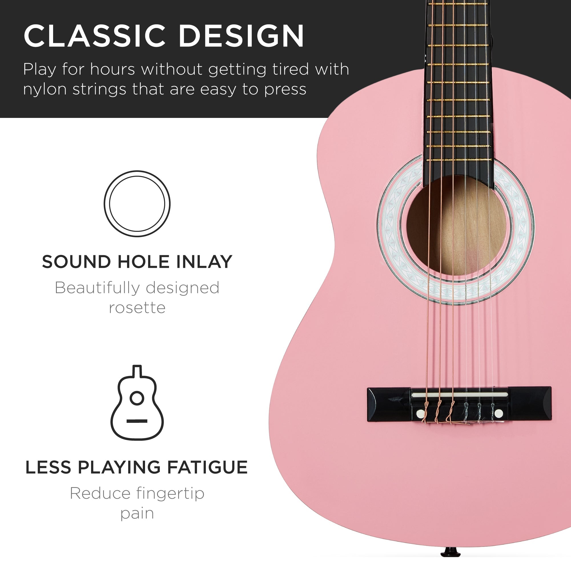 Beginner Acoustic Guitar Set w/ Case, Strap, Extra Strings - 38in